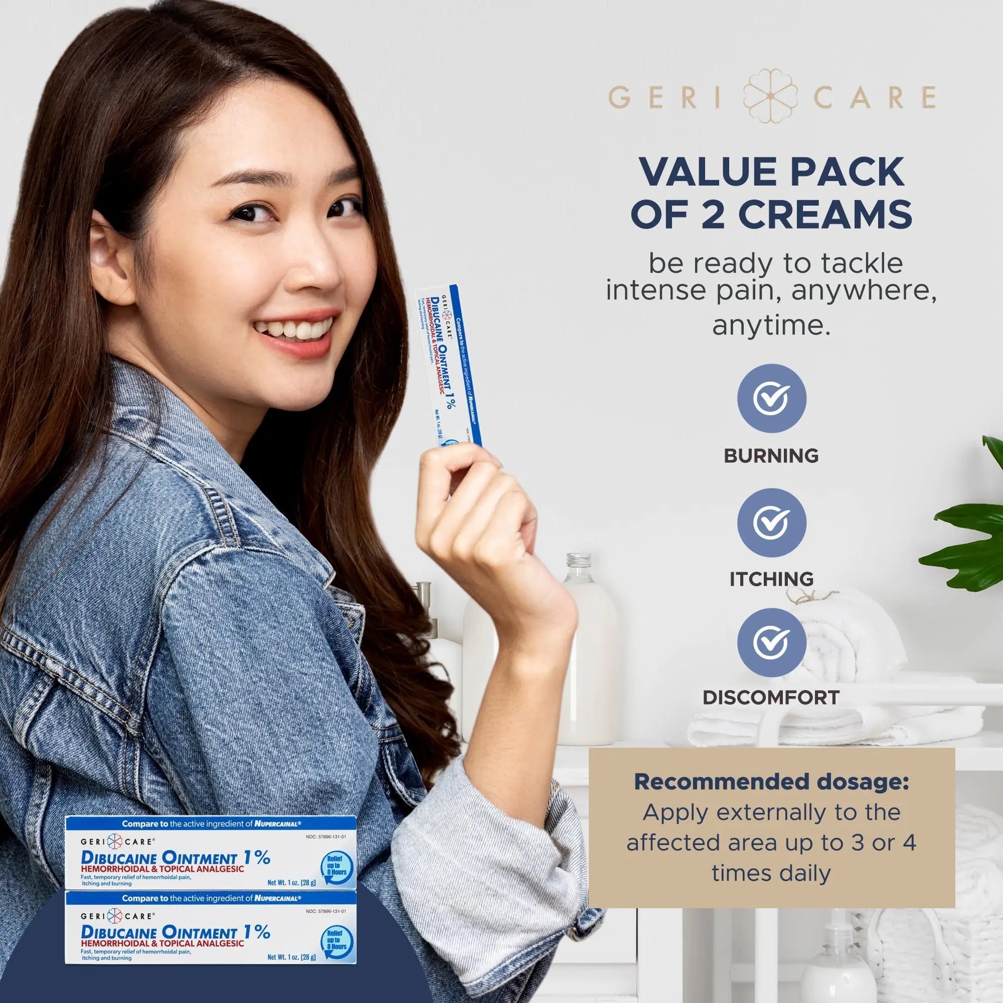 GeriCare Dibucaine Hemorroid Ointment 1% Pain-Relief Hemorrhoid Cream |Hemorroidal & Topical Analgesic| Quick Relief from Burning & Itching | Fast-Acting External Hemorrhoid Treatment 1oz (2 Pack) GeriCare Au supplements