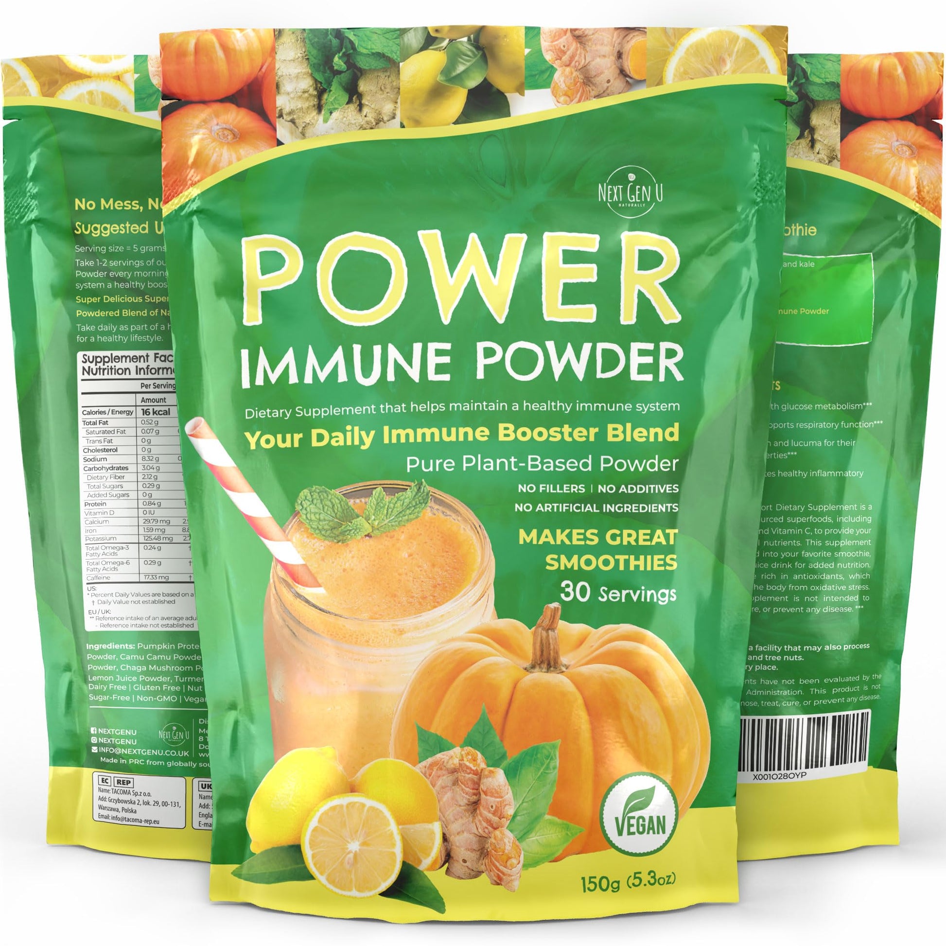 Immune Support - Supplement Powder 150g - Superfood Booster for Adults - Natural Immunity Defense - Daily Drink Mix for Women & Men - Plant Based, Vegan & Gluten Free Smoothie Boost by NextGenU NGU Next Gen U Au supplements