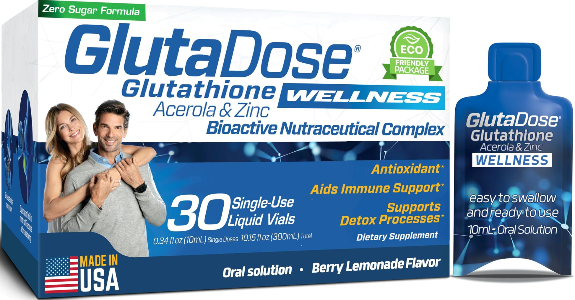 Liquid Glutathione Supplement, Lemon Berry Flavored Acerola Energy Booster w/Zinc, Daily Vitamins & Minerals, Zero Sugar Formulation, Everyday Auto-Immune Support for Adults, 0.34 fl oz, Pack of 30 GlutaDose Au supplements