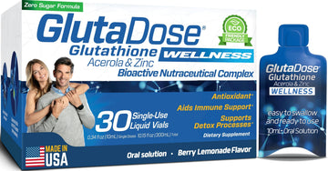 Liquid Glutathione Supplement, Lemon Berry Flavored Acerola Energy Booster w/Zinc, Daily Vitamins & Minerals, Zero Sugar Formulation, Everyday Auto-Immune Support for Adults, 0.34 fl oz, Pack of 30 GlutaDose Au supplements