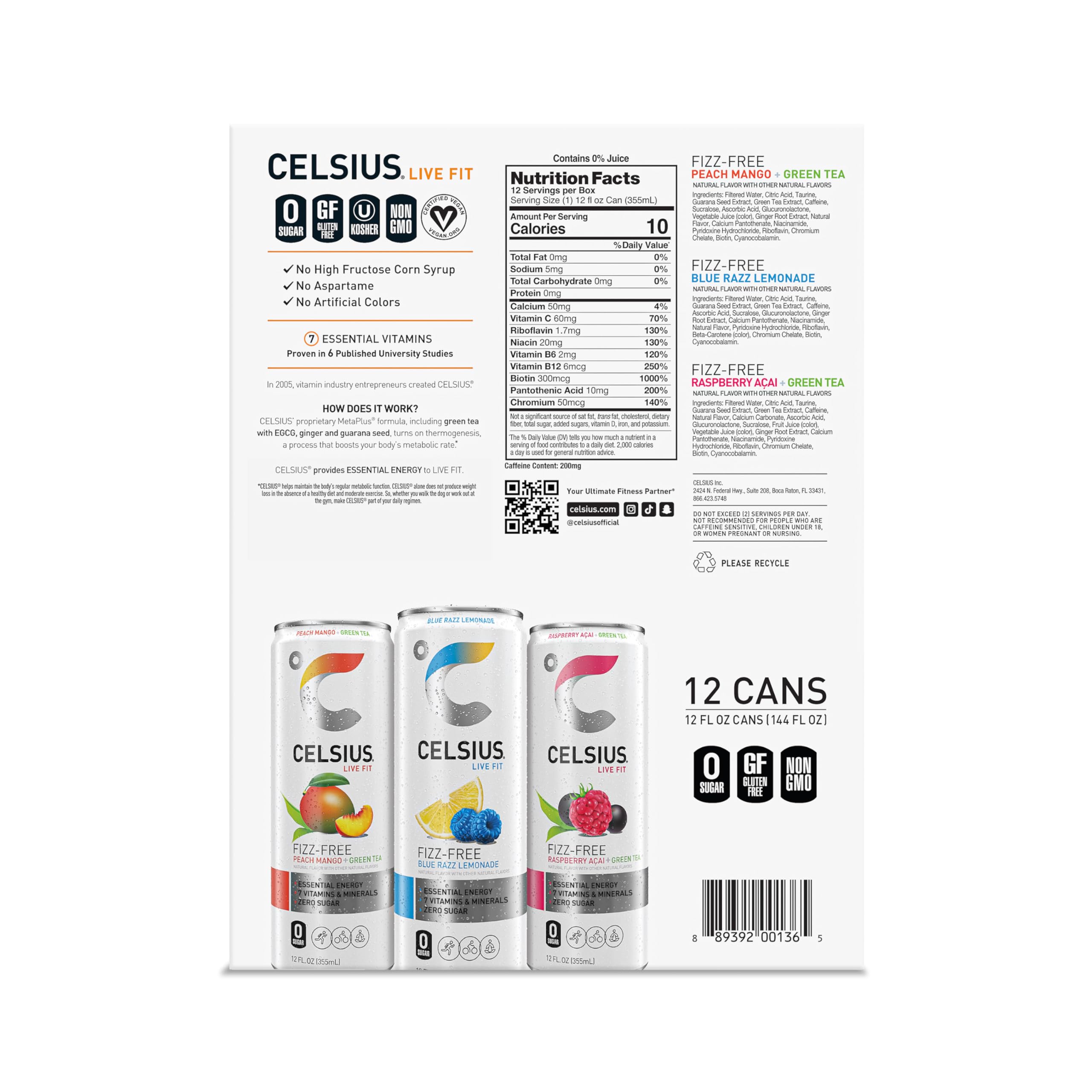 CELSIUS Fizz Free Variety Pack, Functional Essential Energy Drink 12 Fl Oz (Pack of 12) CELSIUS Au supplements