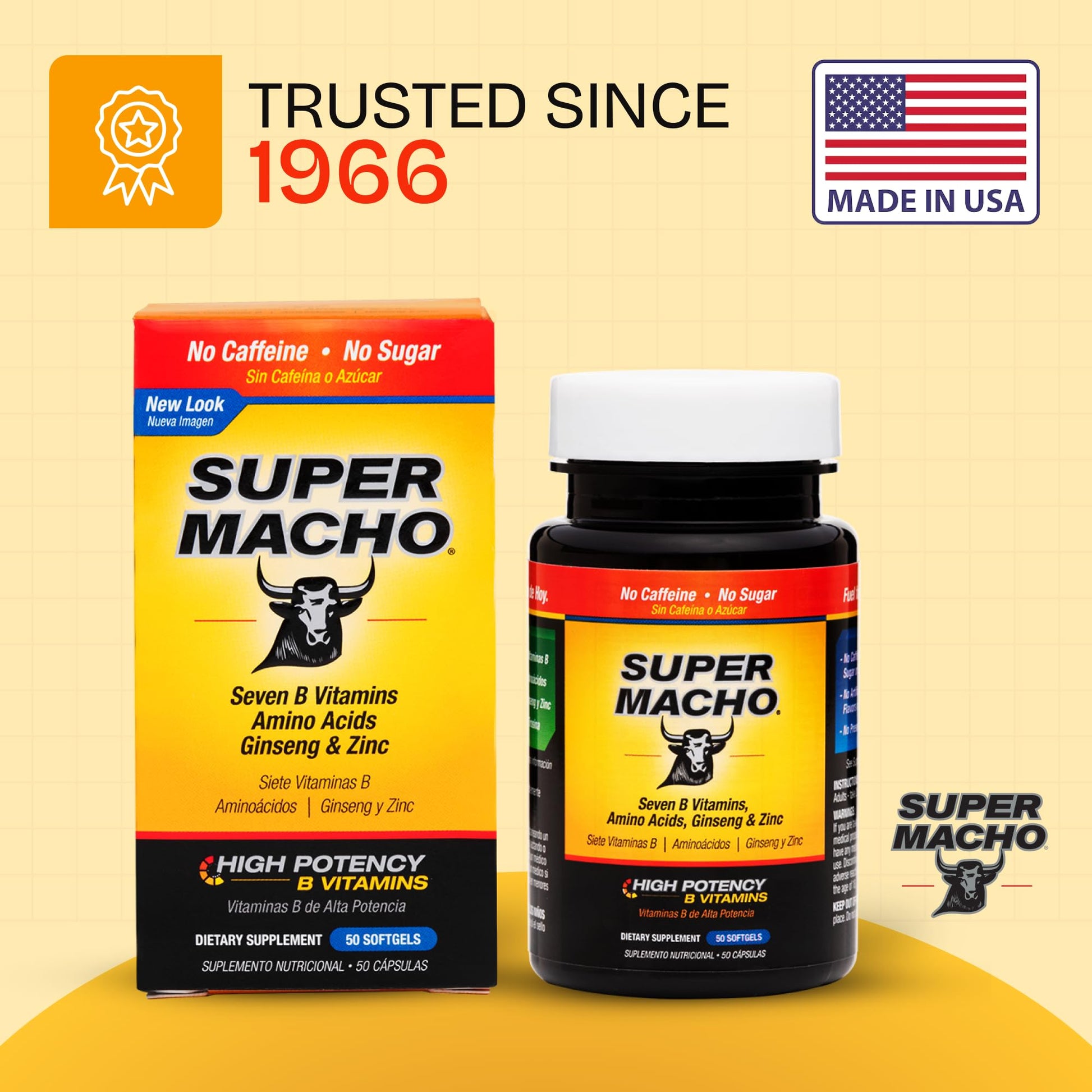 Super Macho, High Potency B Vitamins and Amino Acids, Fuel for Today's Active Men, No Caffeine, No Sugar, Dietary Supplement, Made in USA,50 Softgels Super Macho Au supplements