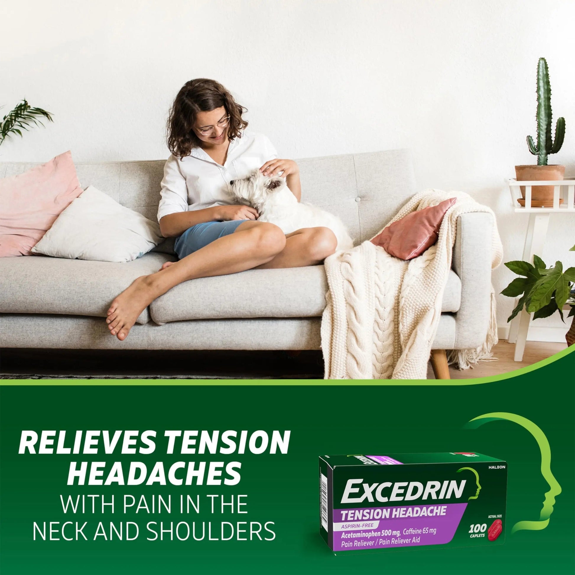 Excedrin Tension Headache Relief Caplets, Acetaminophen 500mg, Caffeine 65mg, Pain Reliever, Aspirin-Free, 100 Count Excedrin Au supplements