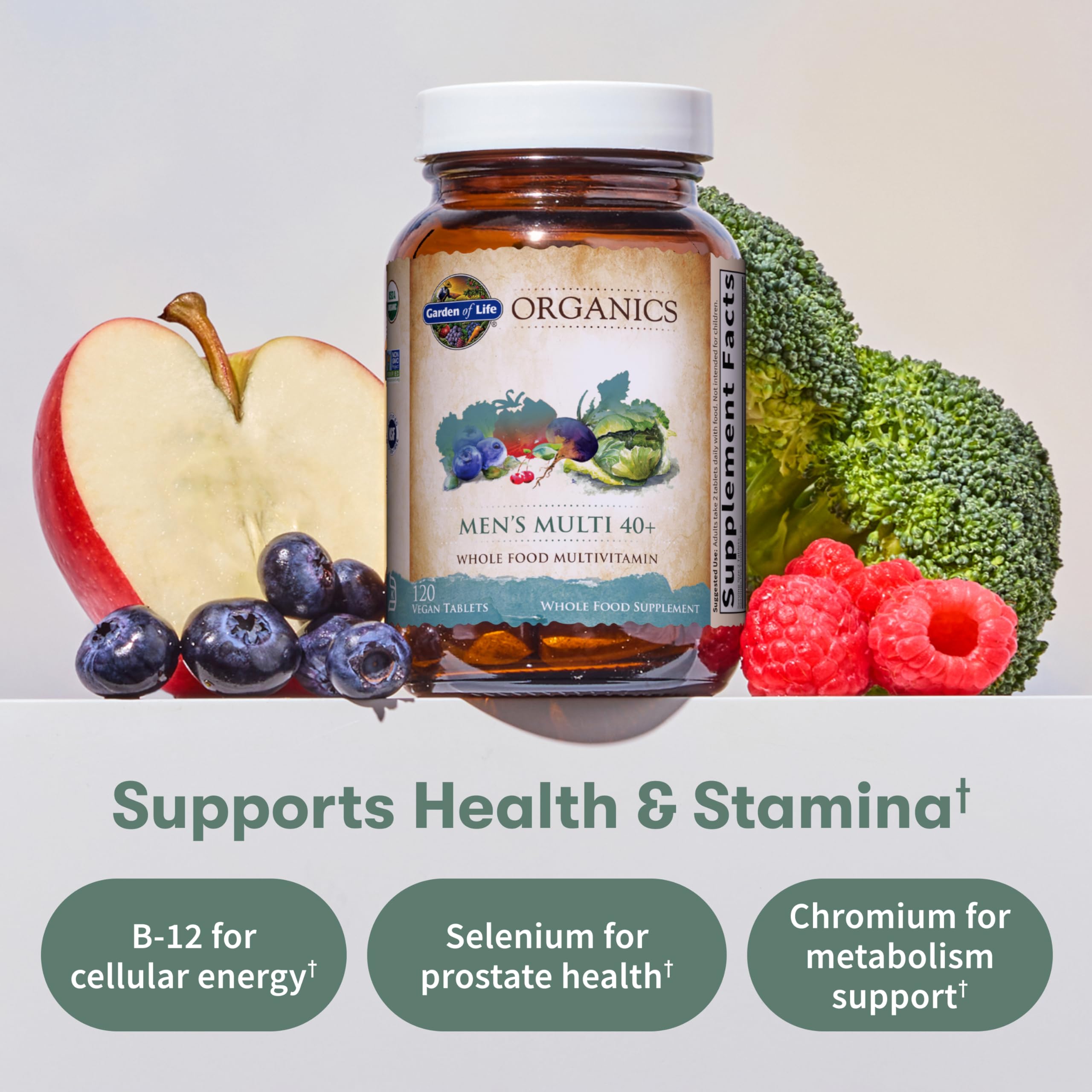 Garden of Life Organics Men's 40+ Multivitamin with Prostate Support, B12 & Vitamins – Vegan Daily Whole Food Multivitamin, Non-GMO, Certified Organic, 120 Tablets Garden of Life Au supplements