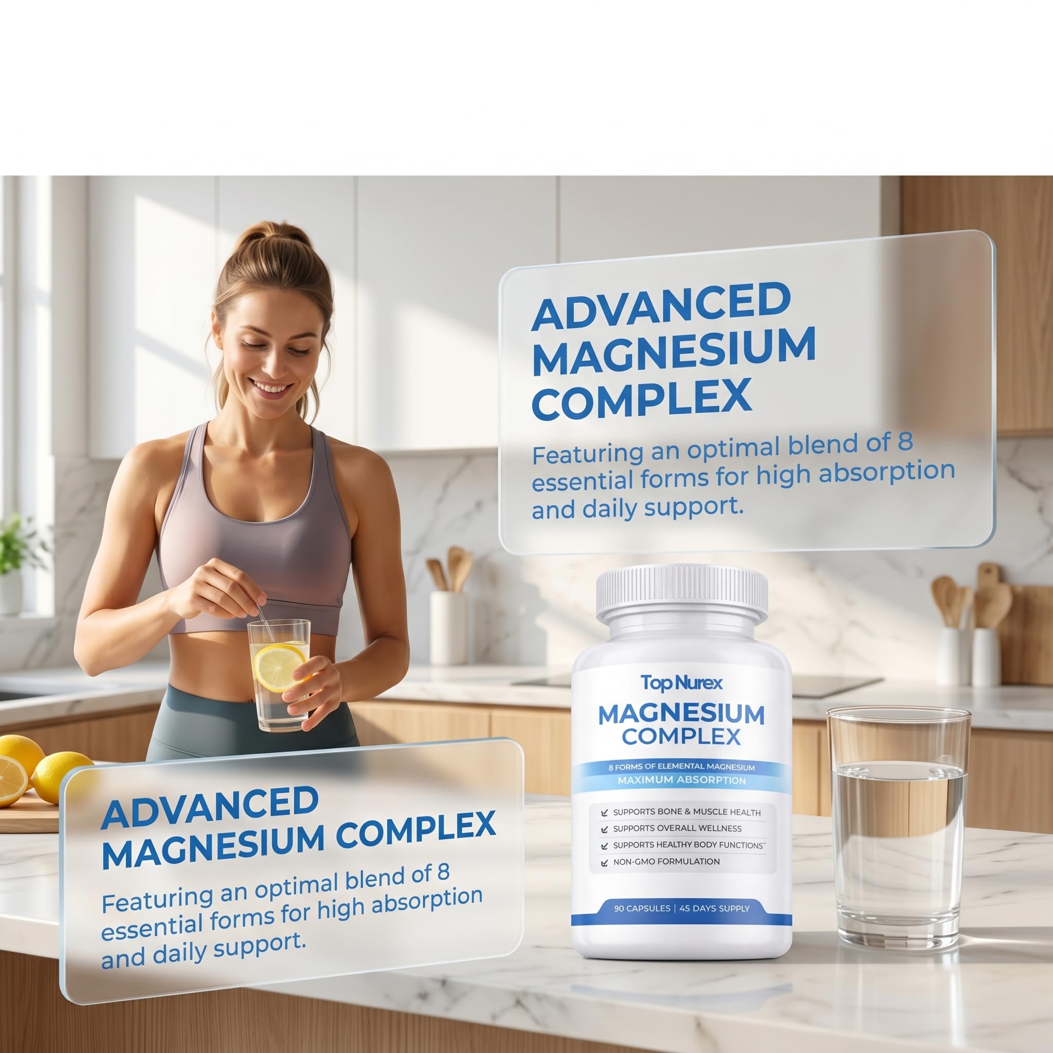Top Nurex Magnesium Complex for Women & Men,1000mg High Absorption Blend, 8 Magnesium Forms Including Glycinate, Citrate & Malate, Daily Nutrient Support, Vegan Non-GMO, 90 Capsules (1 Pack) wuliao Au supplements