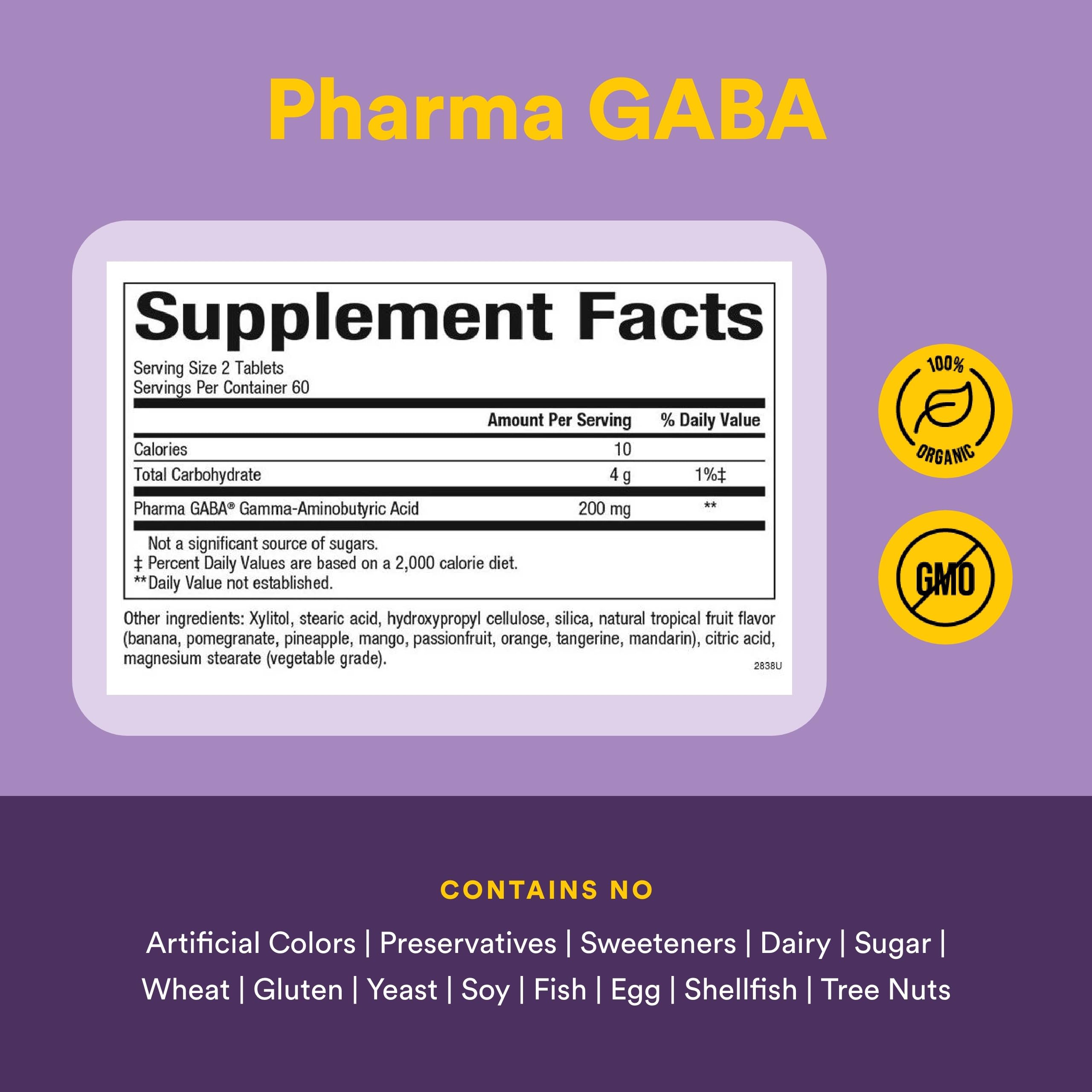 Natural Factors Pharma GABA - Dietary Supplement Supports Calm Sleep & Sleep Quality - Natural, Fast-Working Supplement Aids Focus & Brain Health - 120 Chewable Tablets (60 Servings) Natural Factors Au supplements