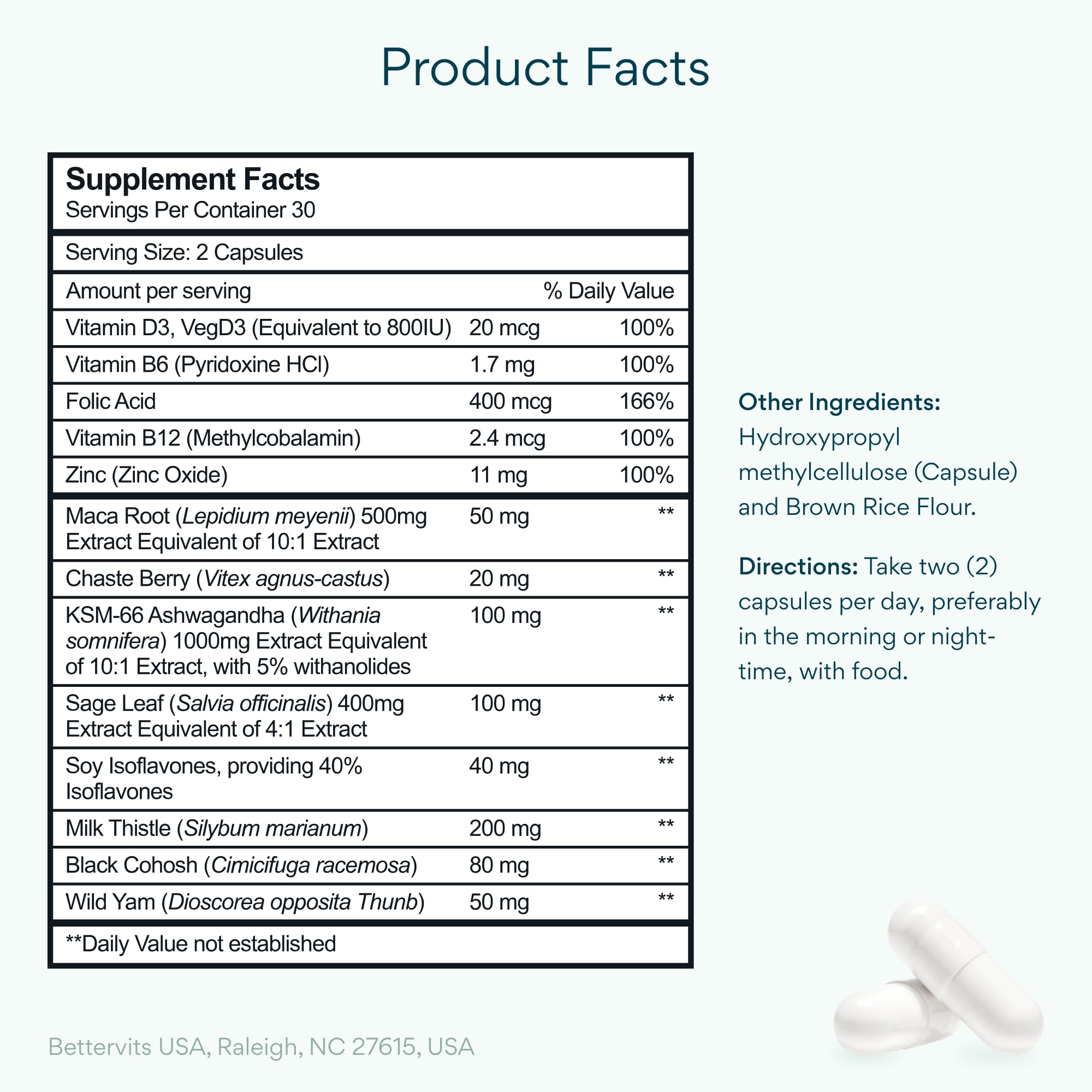 Bettervits Menopause Supplements for Women with Ashwagandha and Zinc | Hormone Balance Support with Vitamins D3 B6 B12 for Hot Flashes | Perimenopause Supplements for Monthly Wellness - 60 Capsules Bettervits Au supplements
