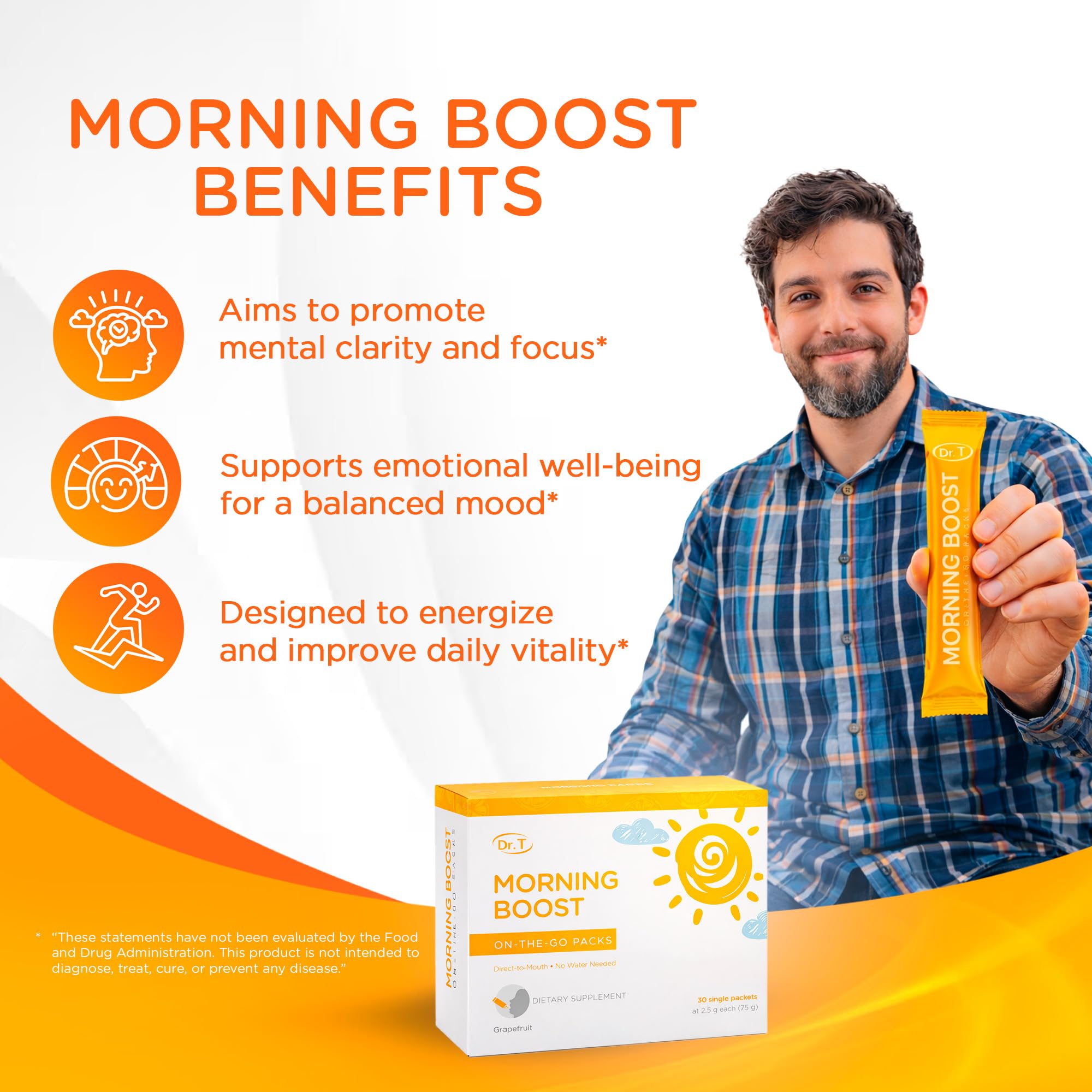 Dr. T On-the-go Packs – Morning Boost Formula – No Water Needed, Direct-to-Mouth – with Vitamins C, B6, B12 & Camu-Camu Extract – Supports Focus, Energy & Well-Being – Grapefruit, 30 Packs Dr. T Au supplements