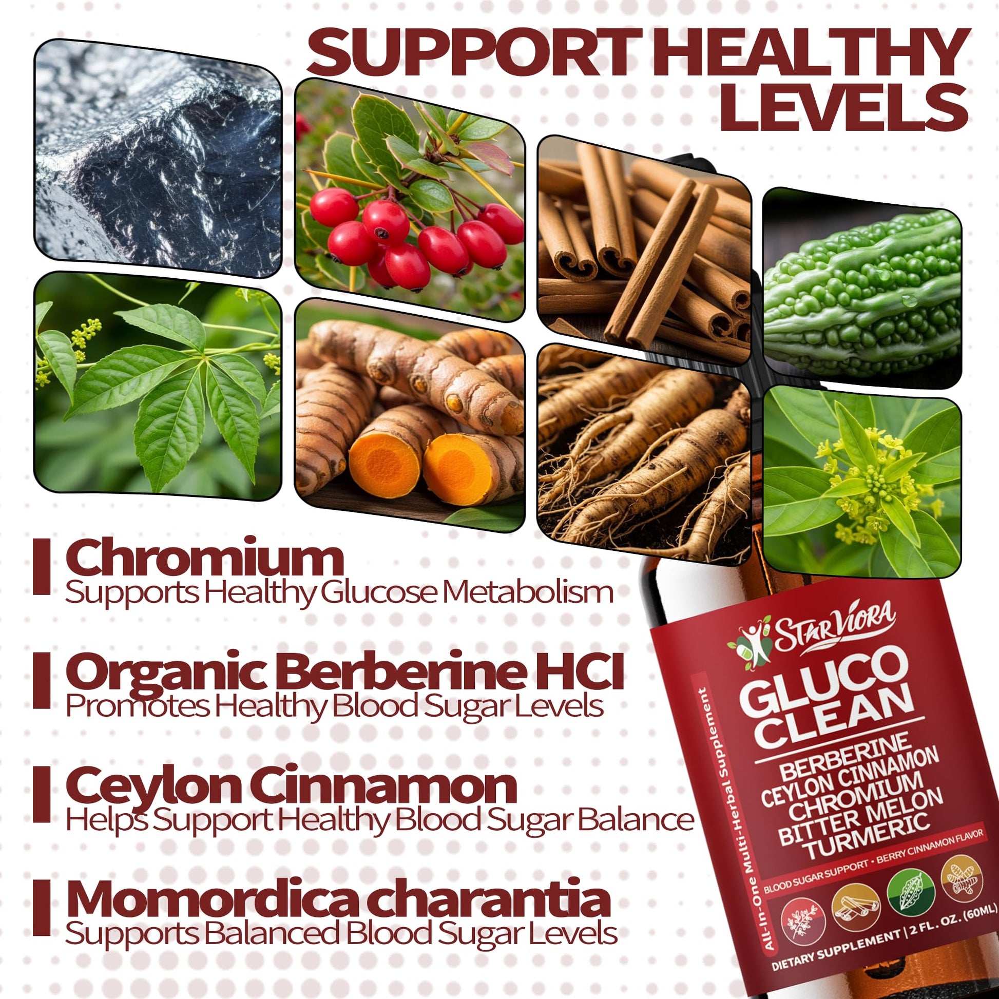 StarViora Gluco Clean Sugar-Free Herbal Blend with Berberine & Chromium, Bitter Melon, Ginseng and Alpha Lipoic Acid for Daily Wellness StarViora Au supplements