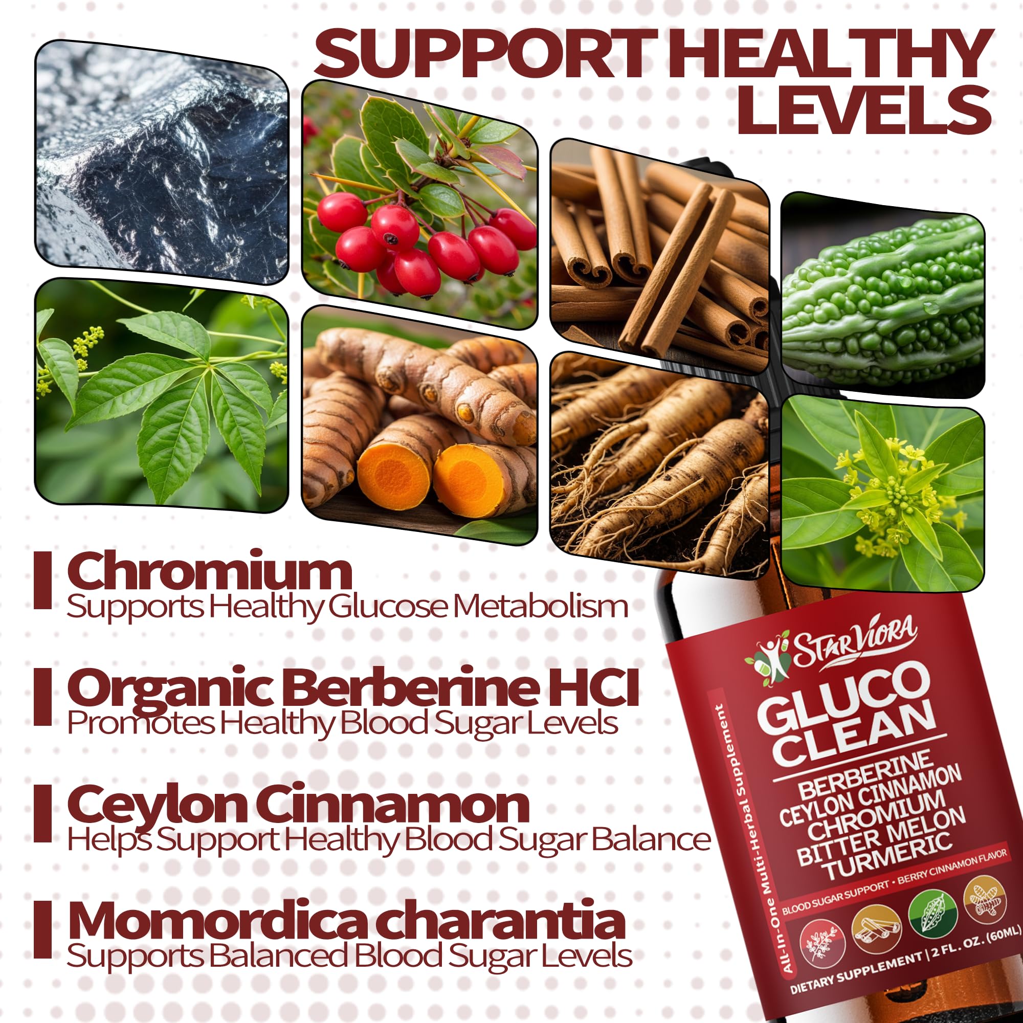 StarViora Gluco Clean Sugar-Free Herbal Blend with Berberine & Chromium, Bitter Melon, Ginseng and Alpha Lipoic Acid for Daily Wellness StarViora Au supplements
