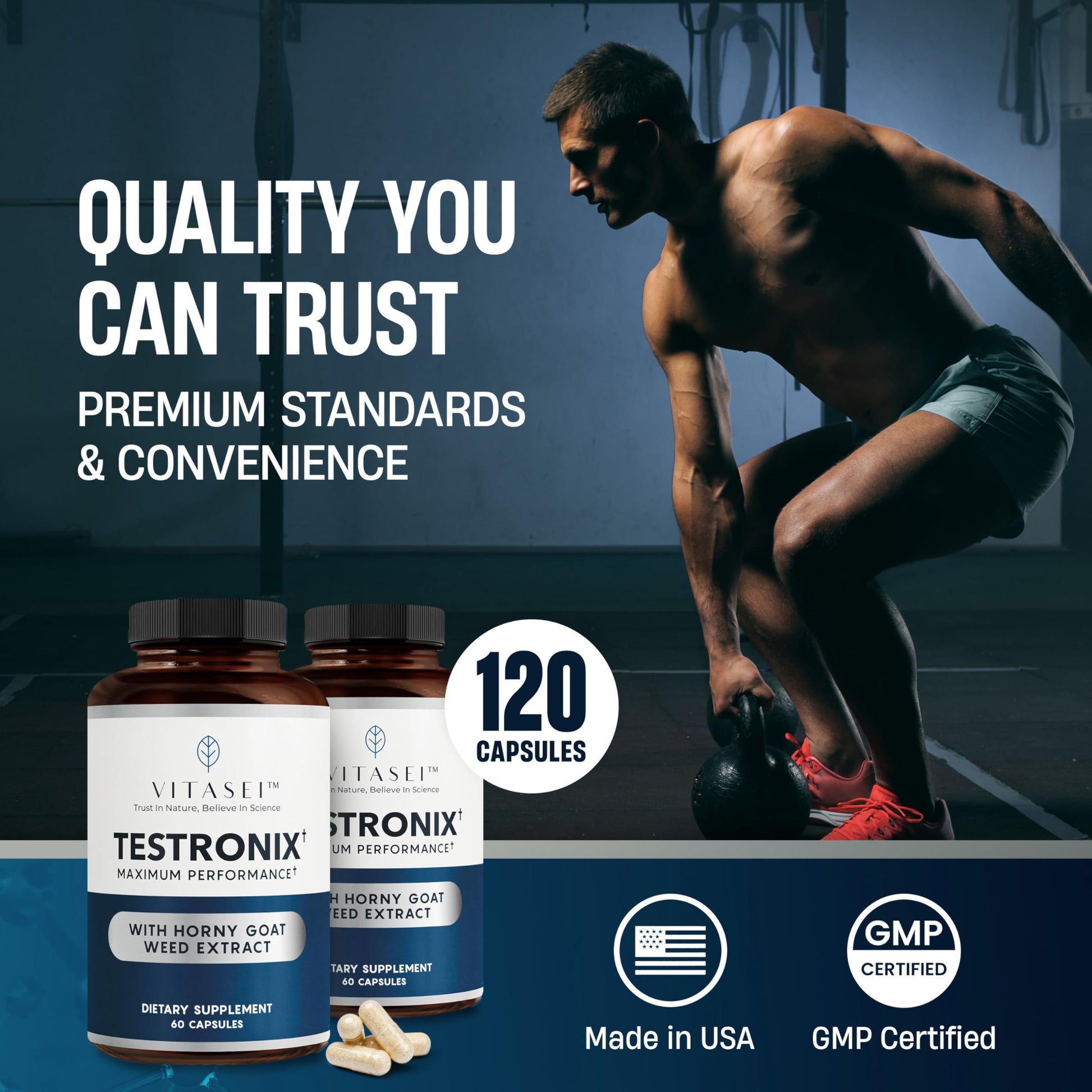 VITASEI Testronix Performance Supplement for Men - Energy and Muscle Supplements for Mens Health - 60 Capsules (Pack of 2) VITASEI Au supplements