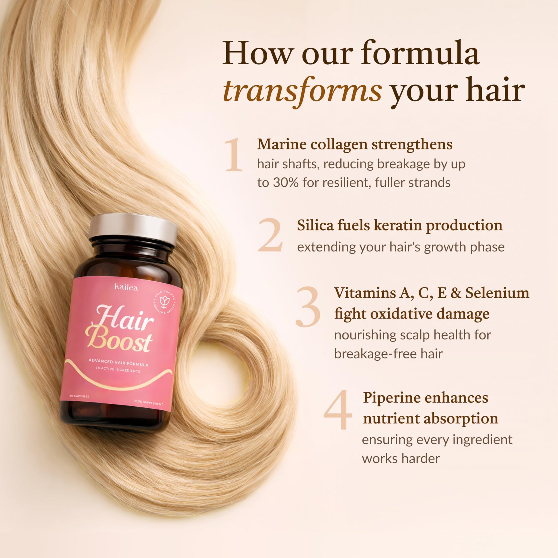 18-in-1 Hair Growth Supplement | Collagen, Hyaluronic Acid, Nettle, Silica, Biotin, Grape Seed Extract, Bamboo | Stronger, Thicker, Longer Hair – Supports Hair Volume, Shine, Scalp & Nail Health kailea Au supplements