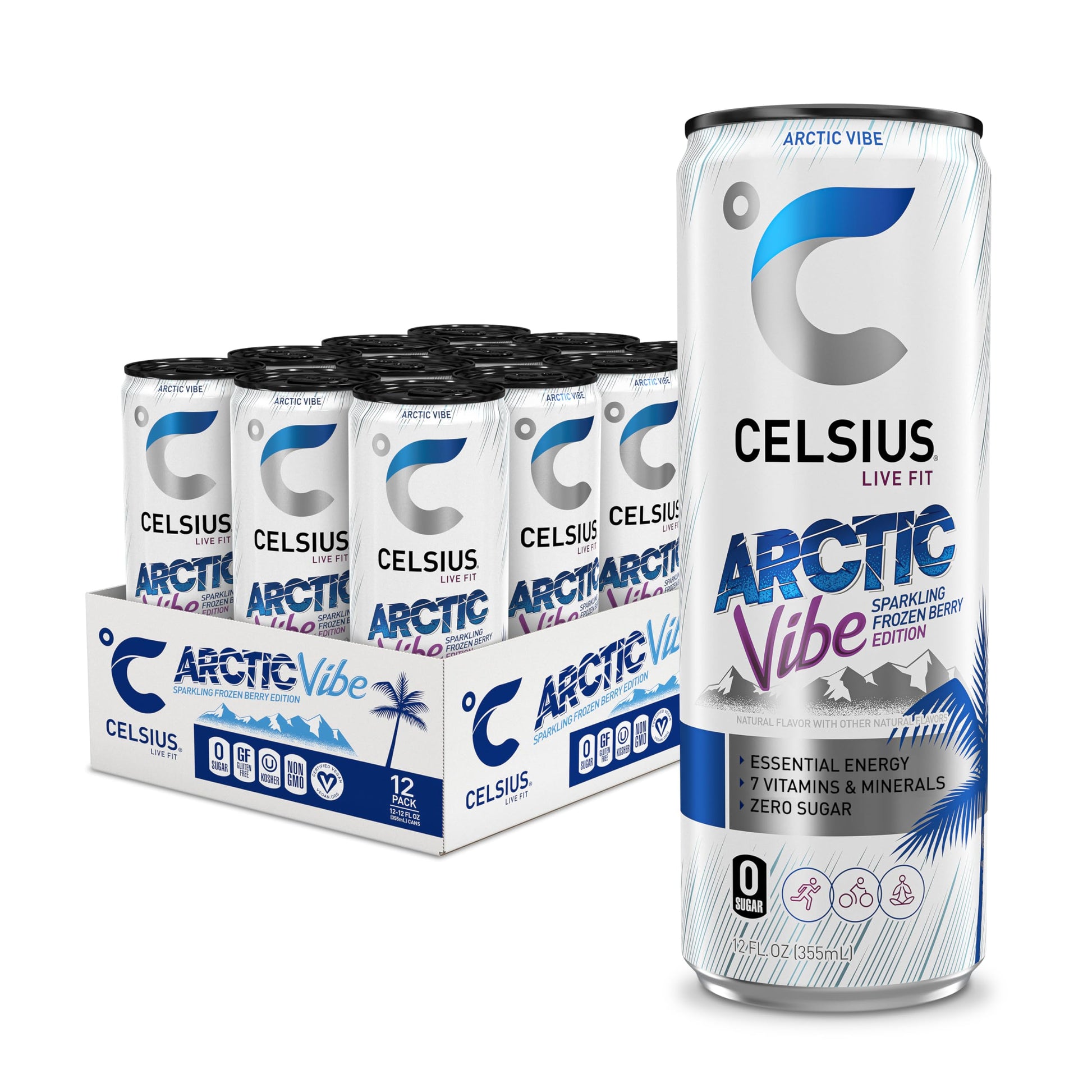 CELSIUS Arctic Vibe Sparkling Frozen Berry, Functional Essential Energy Drink, 12 Fl Oz CELSIUS Au supplements