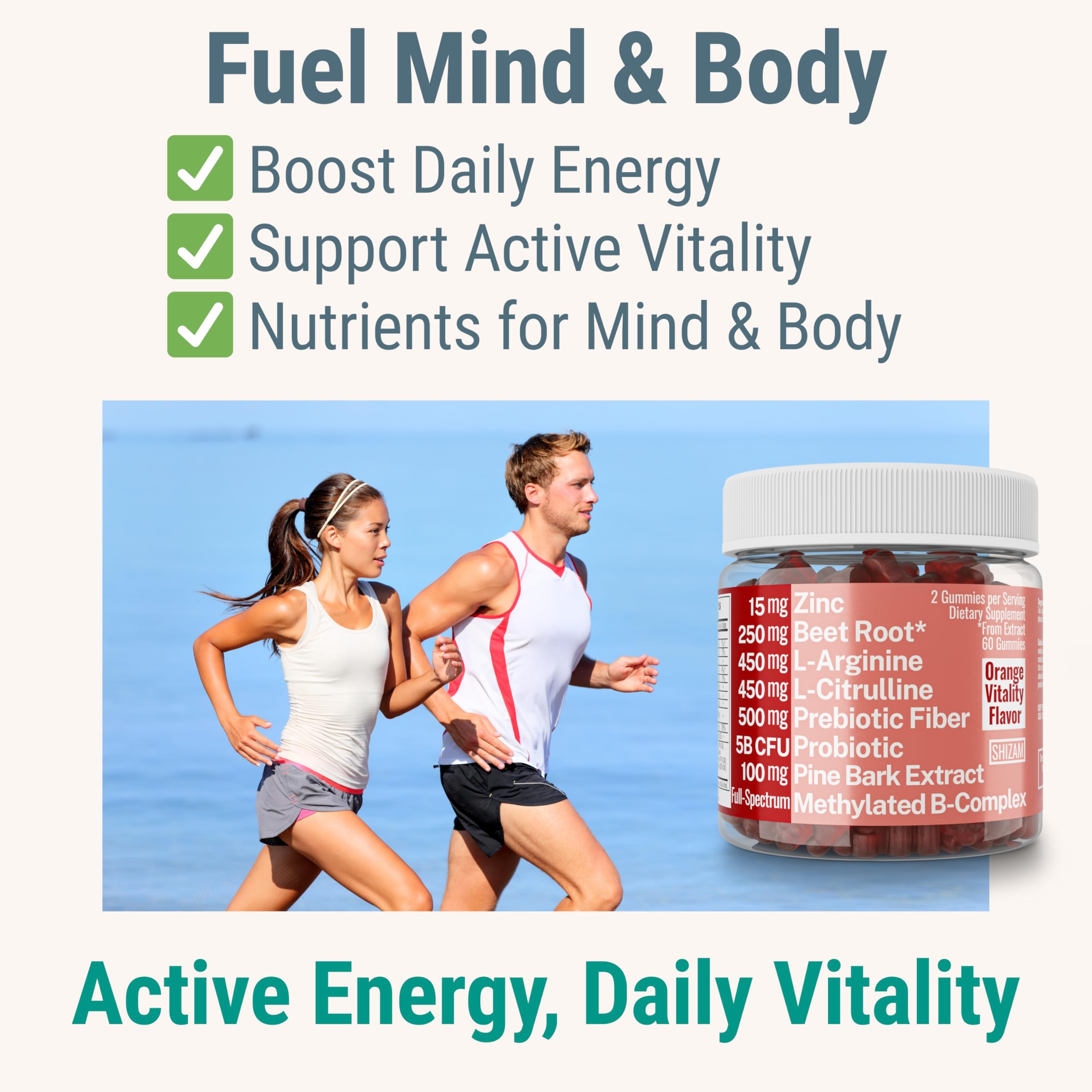 Pine Bark Extract L-Arginine L-Citrulline Beetroot Probiotic Fiber Methylated B Complex Zinc Gummies for Women Men Adults Kids w. Chicory Root Inulin 5-MTHF B6 P5P Powder Capsule Pill Supplement Alt SHIZAM Au supplements