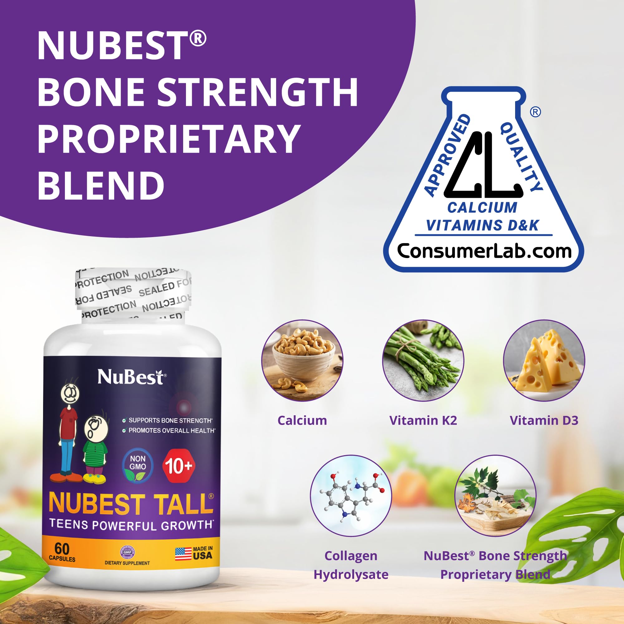 NuBest Tall 10+ Premium Bone Strength Formula, Enhanced Immunity and Overall Health for Age 10+ with Calcium, Vitamin D3, Vitamin K2, and Multivitamins | 60 Capsules | 1 Month Supply NuBest Au supplements