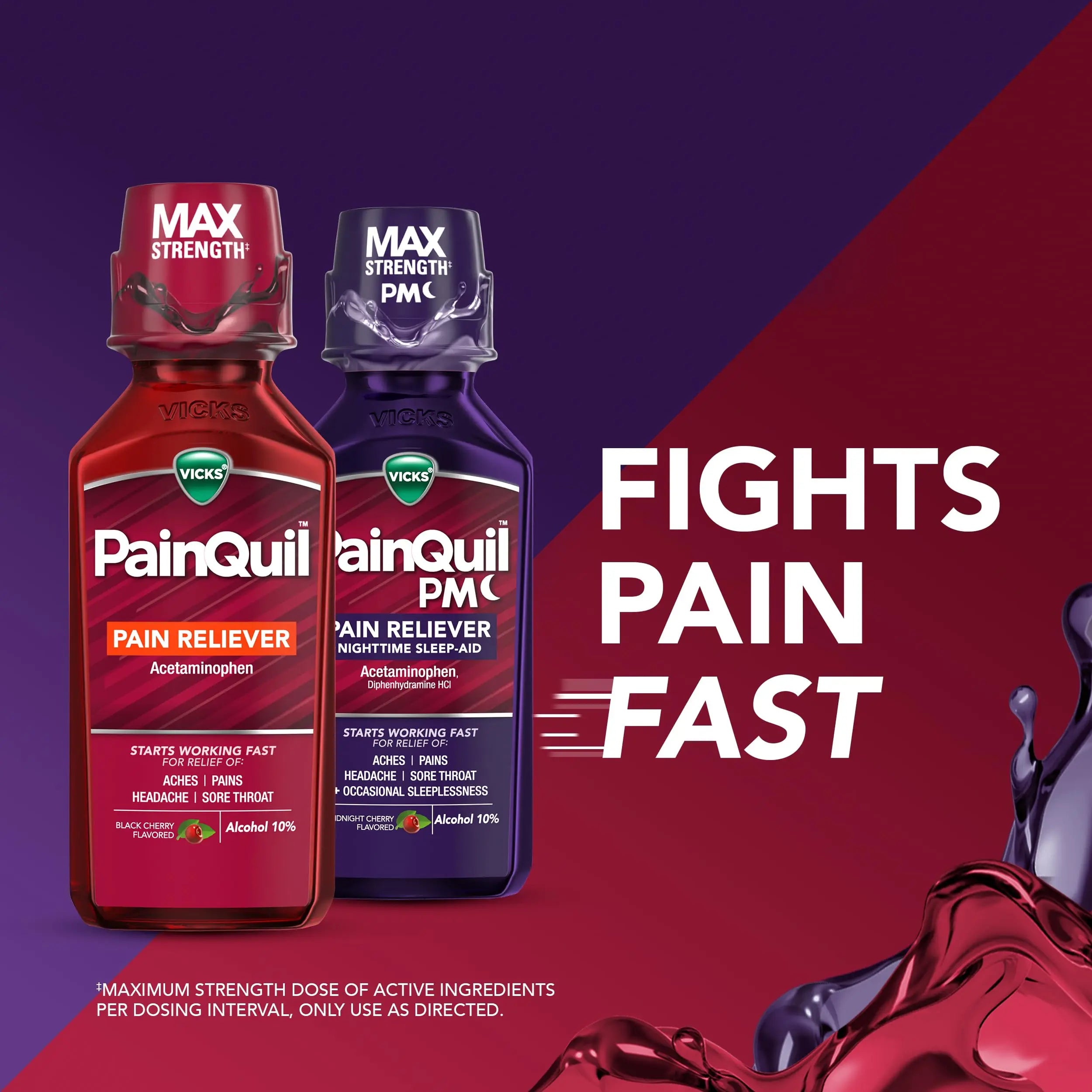Vicks PainQuil & PainQuil PM Pain Relief Liquid, 1000mg Acetaminophen, 2x12 oz Vicks Au supplements