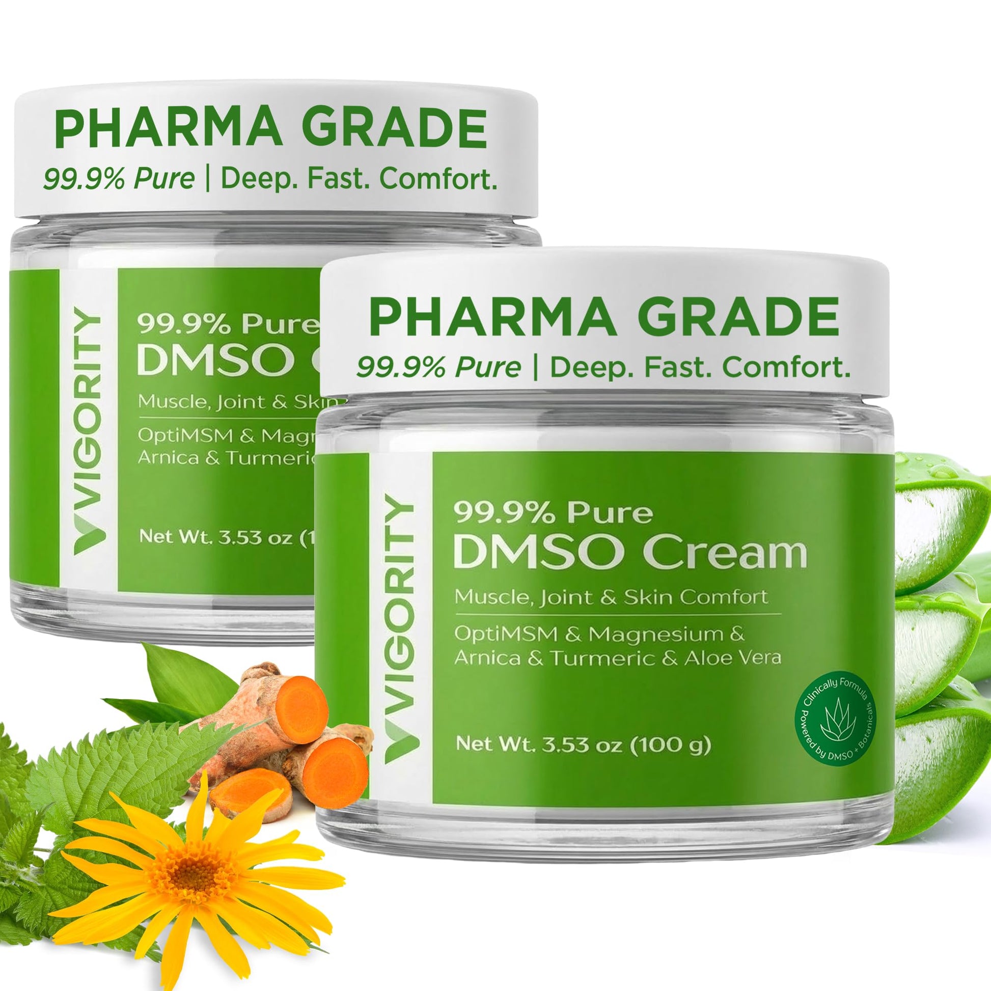 Vigority DMSO Cream 99.9% Pure for Topical Joint, Muscle Comfort - DMSO Pharmaceutical Grade Cream with Arnica, Magnesium, Turmeric, OptiMSM, Aloe Vera 2 Pack Vigority Au supplements