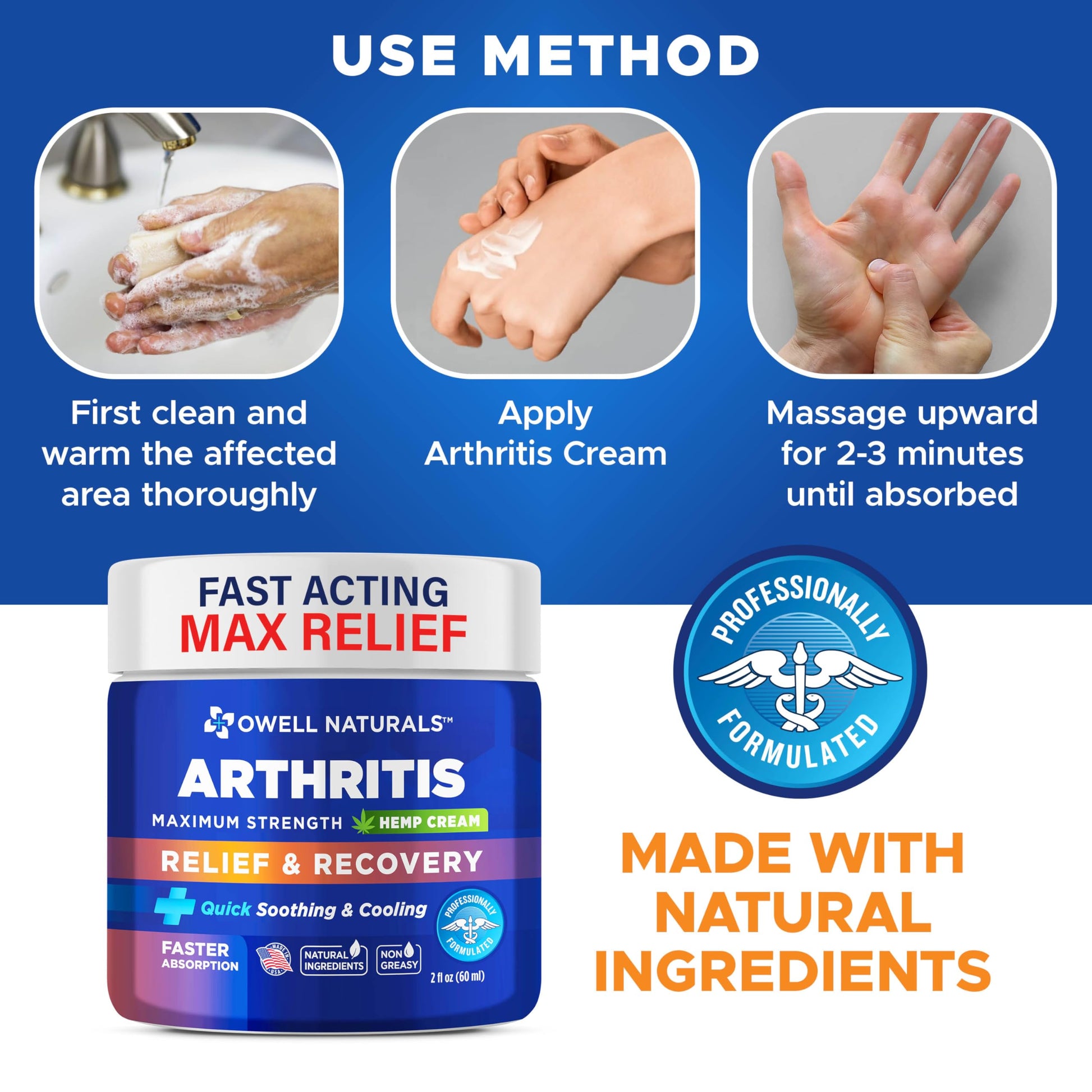 OWELL NATURALS Joint & Muscle Ream, Maximum Strength Relief & Recovery for Back, Neck, Feet with Aloe Vera, Vitamin B6 MSM, 2 Oz, (2 Pack) Owell Naturals Au supplements