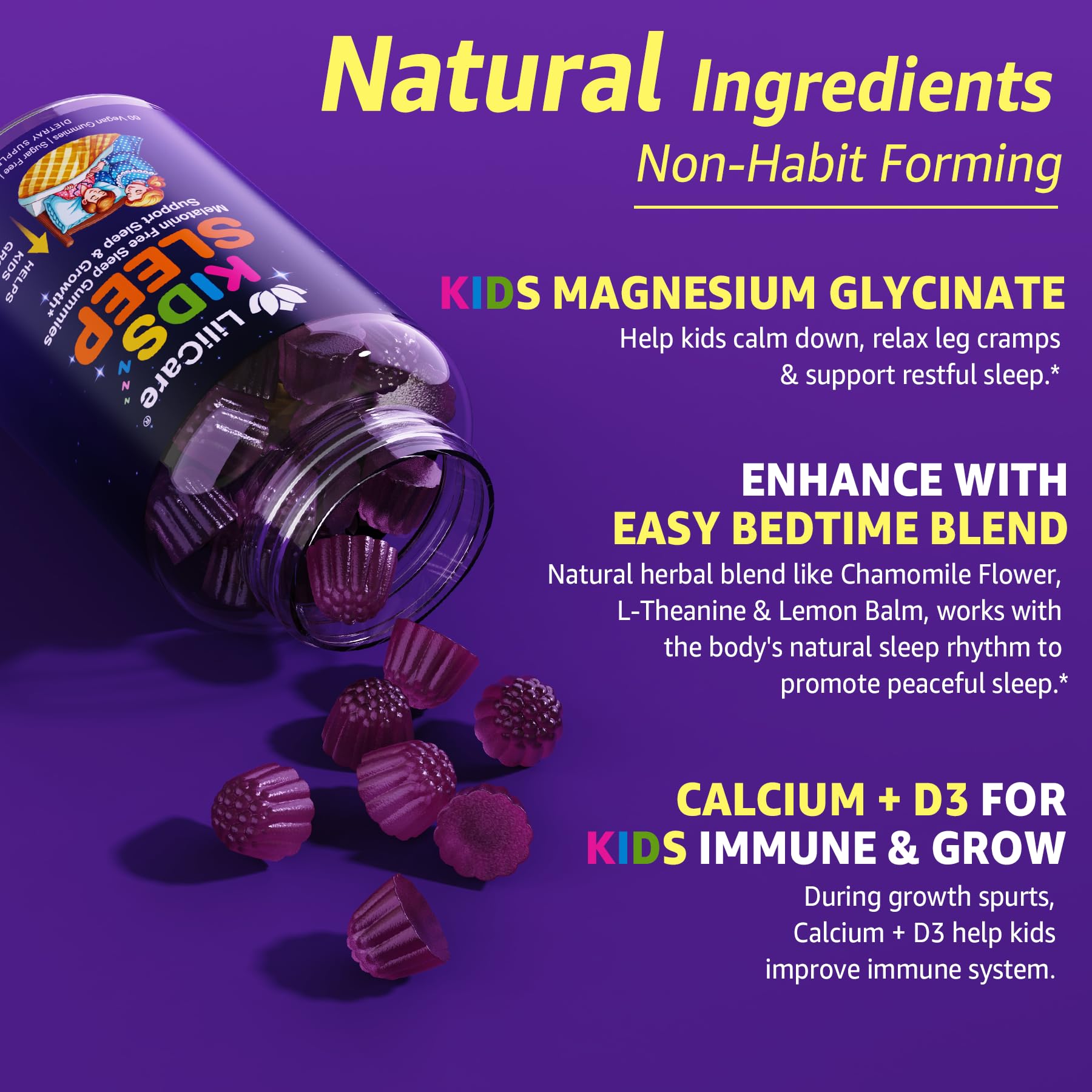 LILICARE Kids Sleep Gummies - Magnesium Glycinate Gummies, Melatonin Free Sleep Aid | Magnesium, Calcium, D3, B6, L Theanine | Kid Melatonin Alternative for Restful Sleep (Pack of 2) LILICARE Au supplements