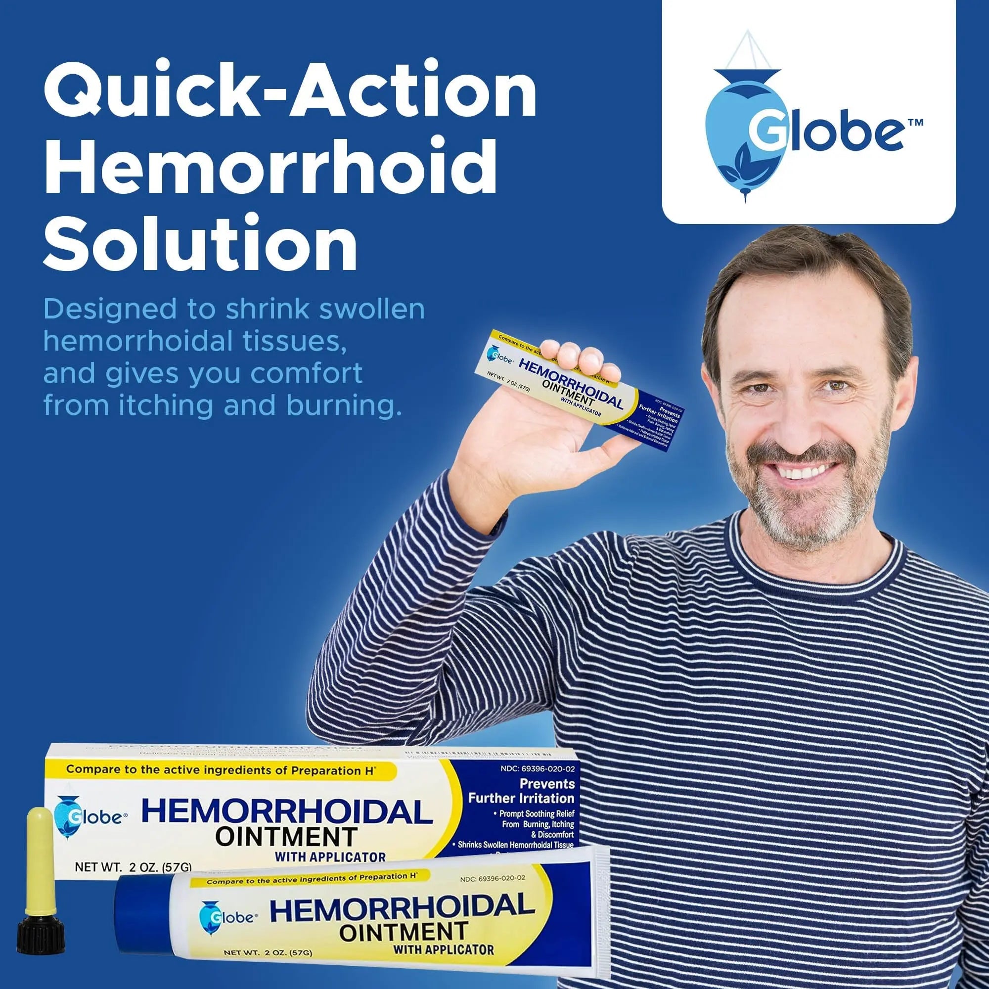 Globe Hemorrhoidal Ointment w/ Applicator, Phenylephrine HCl, Petrolatum Mineral Oil, Maximum Strength Formula for Burning, Discomfort & Itching, 2 oz Hemorrhoidal Ointment Au supplements