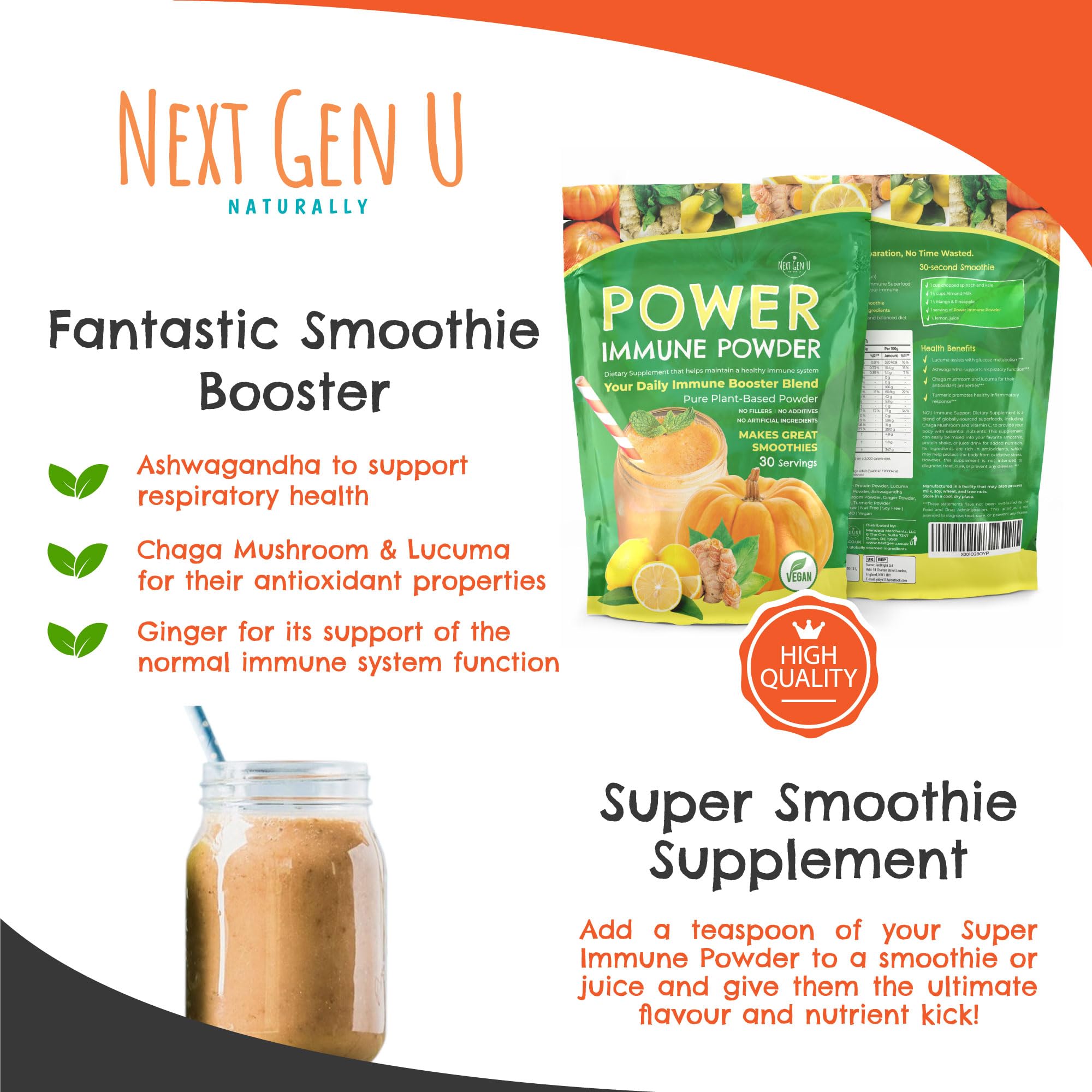Immune Support - Supplement Powder 150g - Superfood Booster for Adults - Natural Immunity Defense - Daily Drink Mix for Women & Men - Plant Based, Vegan & Gluten Free Smoothie Boost by NextGenU NGU Next Gen U Au supplements