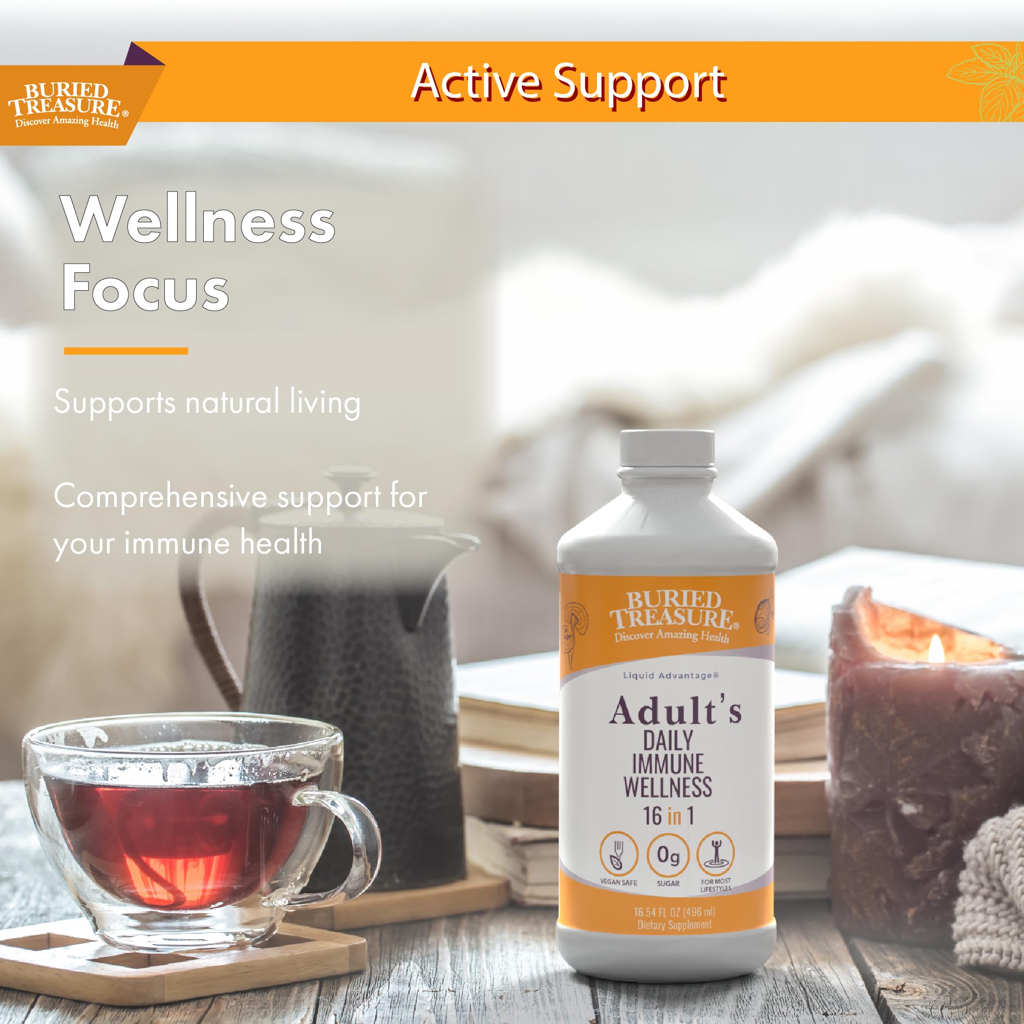 Buried Treasure Adult Daily Immune Wellness - 16 Fl oz, 16 serv, Liquid Nutrient Blend for Immune Support with Elderberry, Echinacea, Vitamins & more Buried Treasure Au supplements