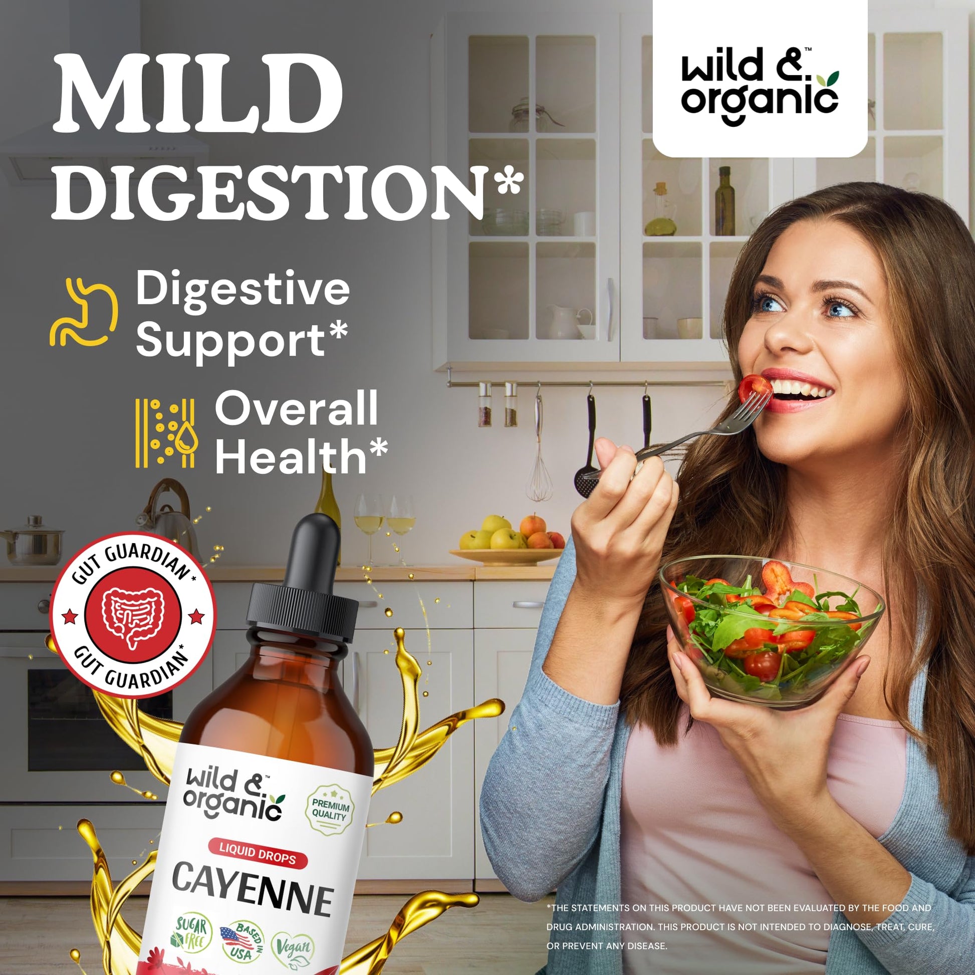 Wild & Organic Cayenne Pepper Tincture - Digestive Support with Capsaicin Extract - Cayenne Pepper Liquid Drops for Overall Well-Being - Unflavored, Vegan, Sugar & Alcohol-Free - 4 fl oz Wild & Organic Au supplements