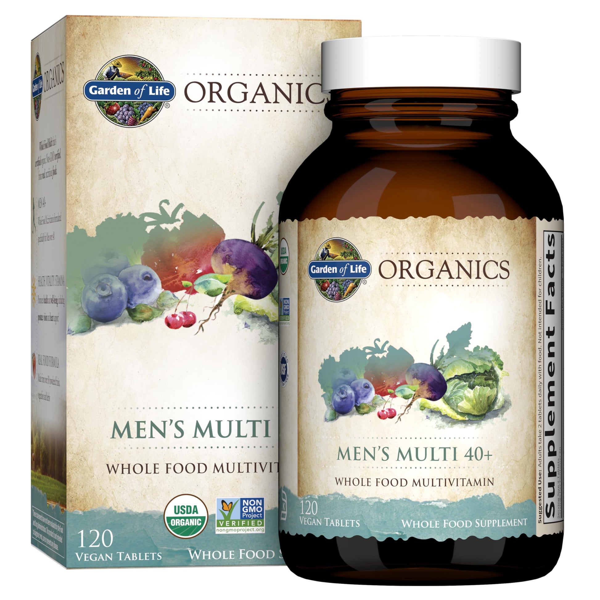 Garden of Life Organics Men's 40+ Multivitamin with Prostate Support, B12 & Vitamins – Vegan Daily Whole Food Multivitamin, Non-GMO, Certified Organic, 120 Tablets Garden of Life Au supplements