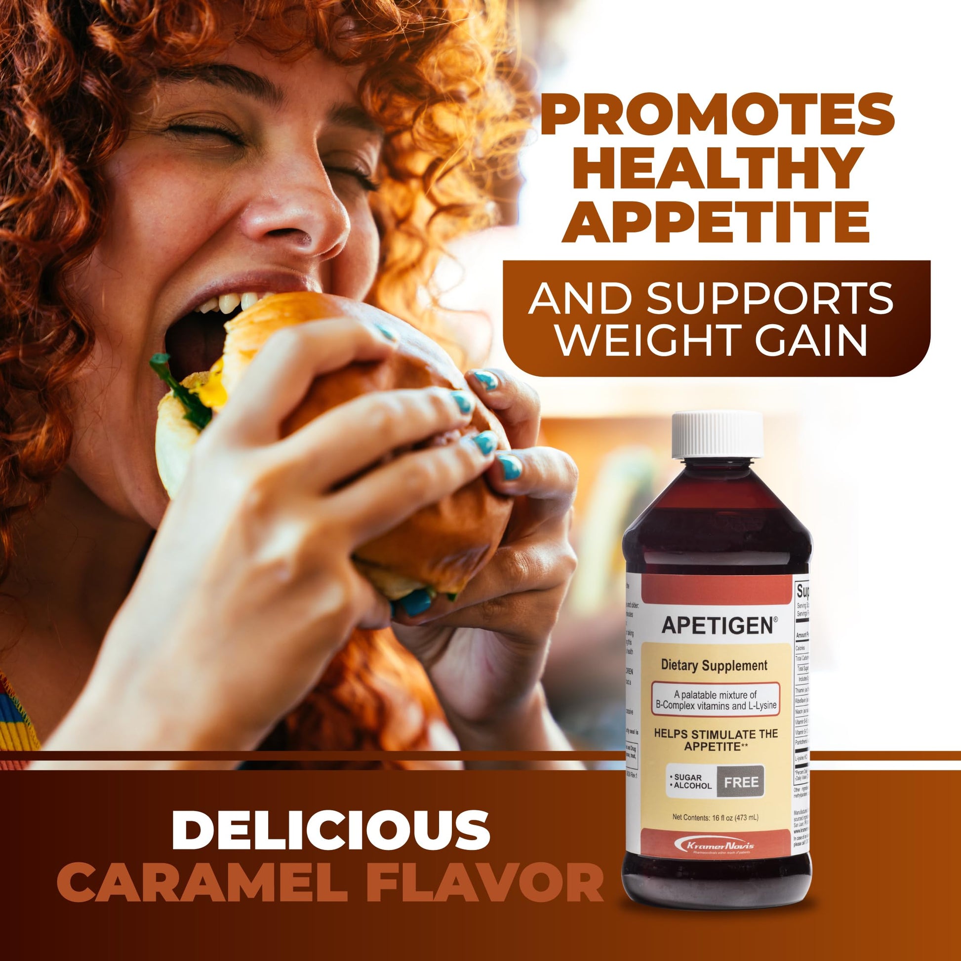 Apetigen Appetite Stimulant for Kids & Adults – Vitamin B-Complex with L-Lysine Liquid – Sugar Free Weight Gain Supplement for Picky Eaters – Caramel Flavor, 16oz Apetigen Au supplements