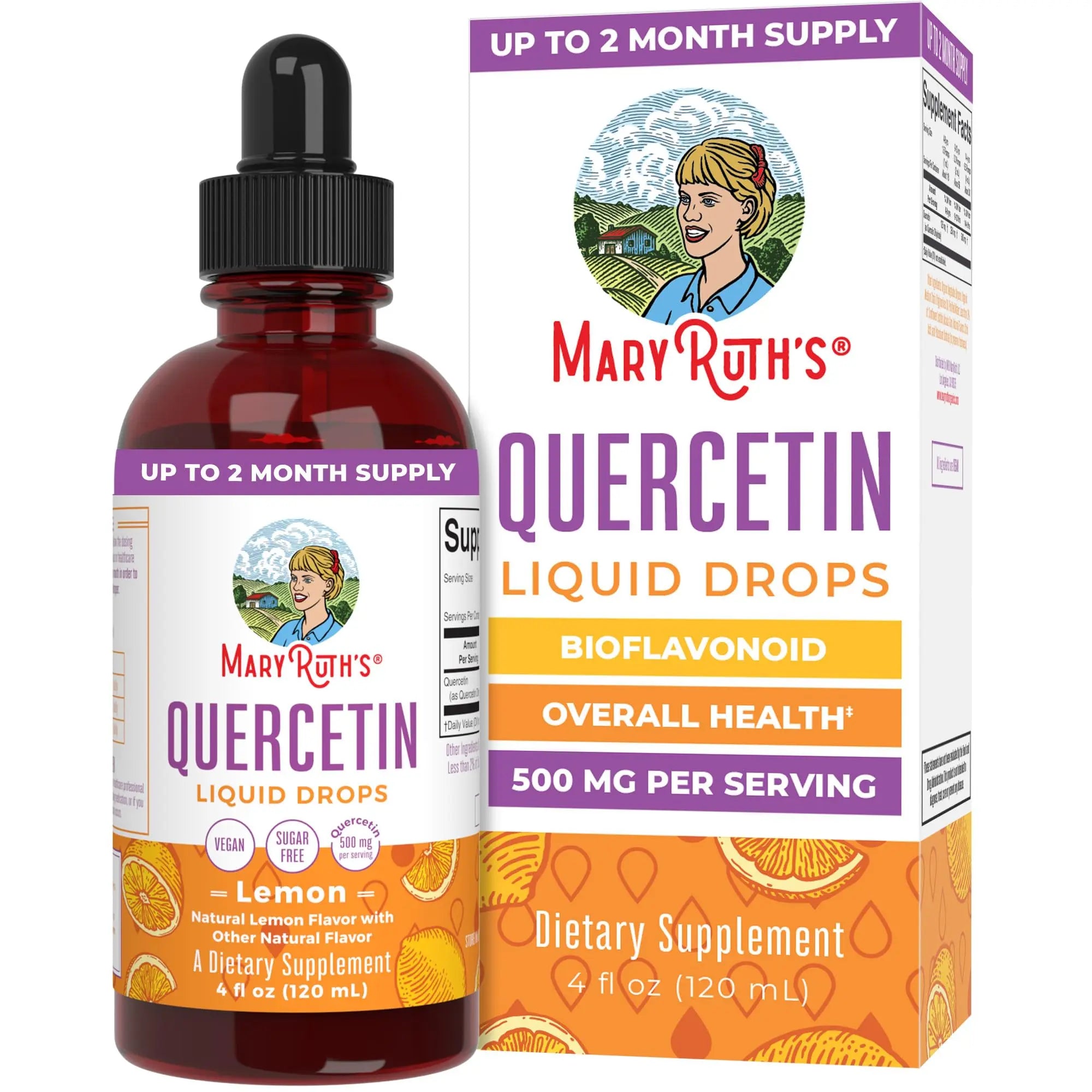 MaryRuth Organics Quercetin Liquid Drops | Sugar Free | 500mg for Adults 18 & Over | Cardiovascular Health for Adults | Bioflavonoid | Vegan | Non-GMO | Gluten Free | 4 Fl Oz MARYRUTH'S Au supplements