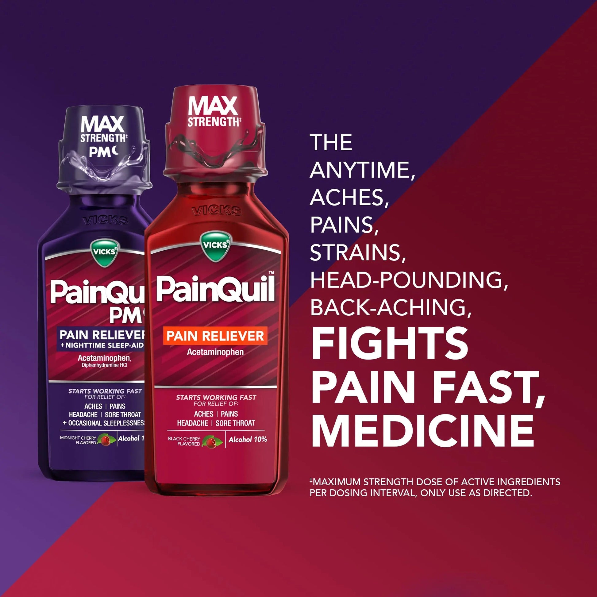 Vicks PainQuil & PainQuil PM Pain Relief Liquid, 1000mg Acetaminophen, 2x12 oz Vicks Au supplements