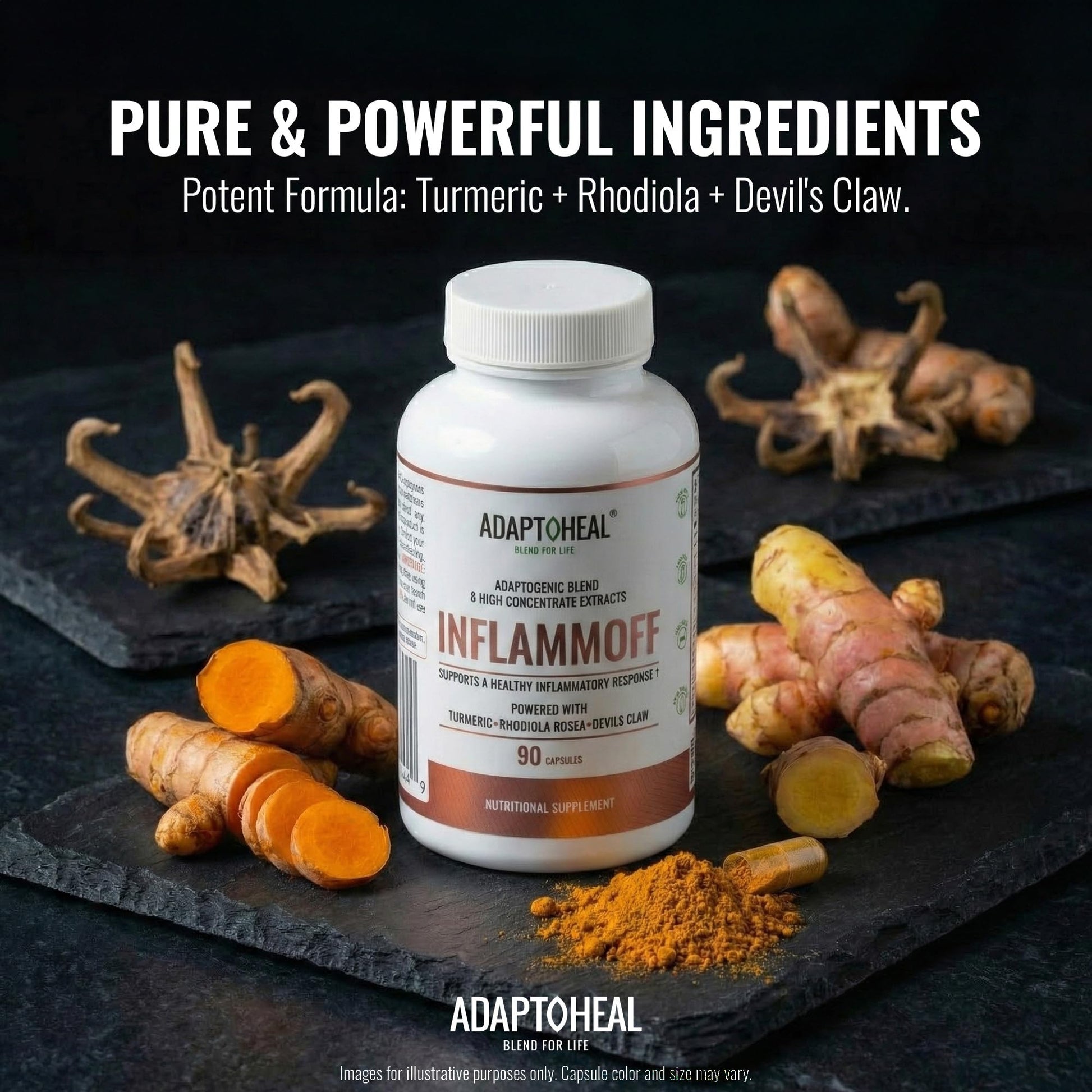 ADAPTOHEAL Inflammoff - Adaptogenic Supplement Designed to Support Joint, Muscle and Tissue Inflammation Naturally, 8 Highly Concentrated extracts with Turmeric and Rhodiola rosea (90 Capsules) ADAPTOHEAL Au supplements