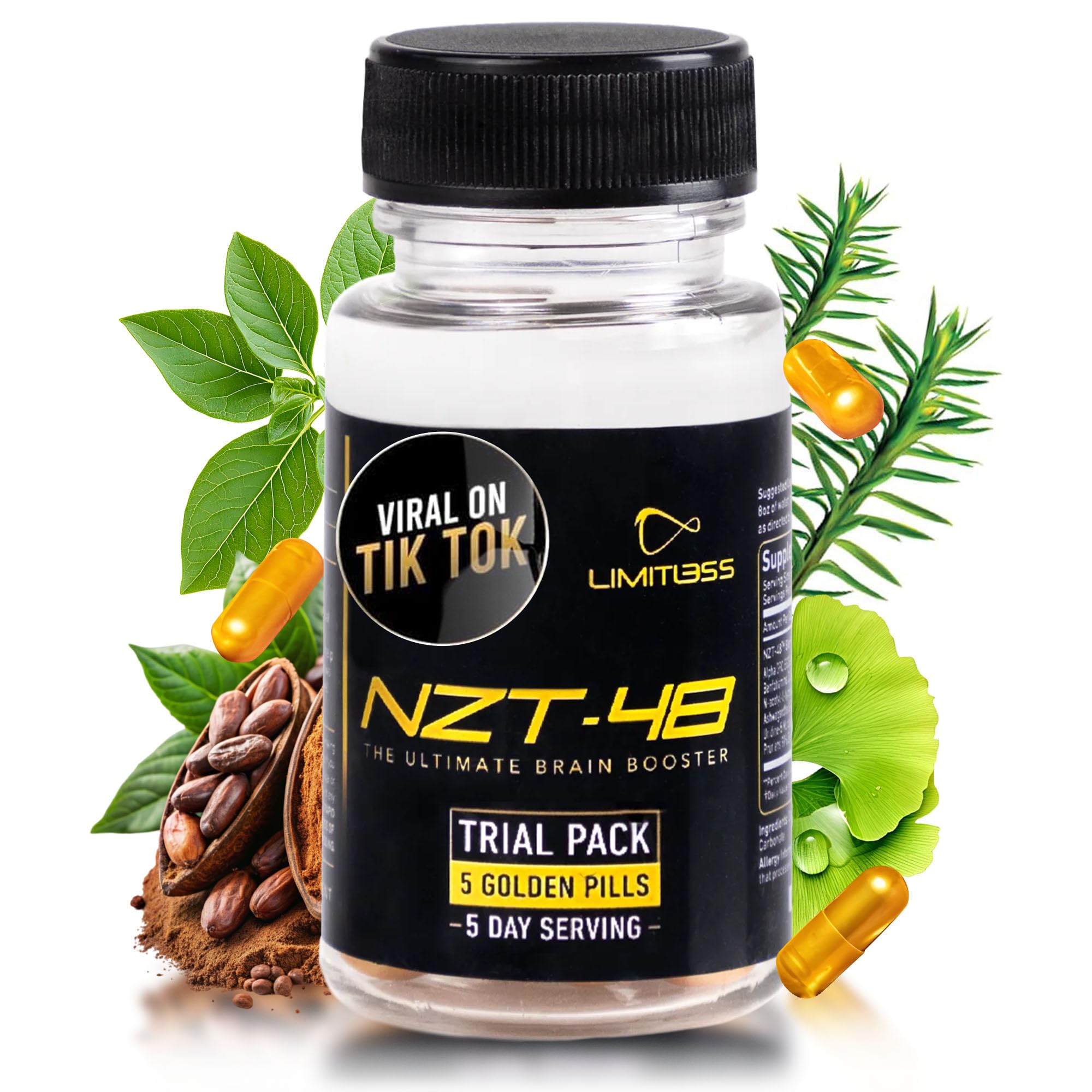 Nootropic Premium Brain Booster - Brain Supplement for Memory + Focus + Natural Energy - Caffeinated, Phosphatidylserine, Vitamins B6 B12-5ct Capsules - Travel Pack NZT-48 Au supplements