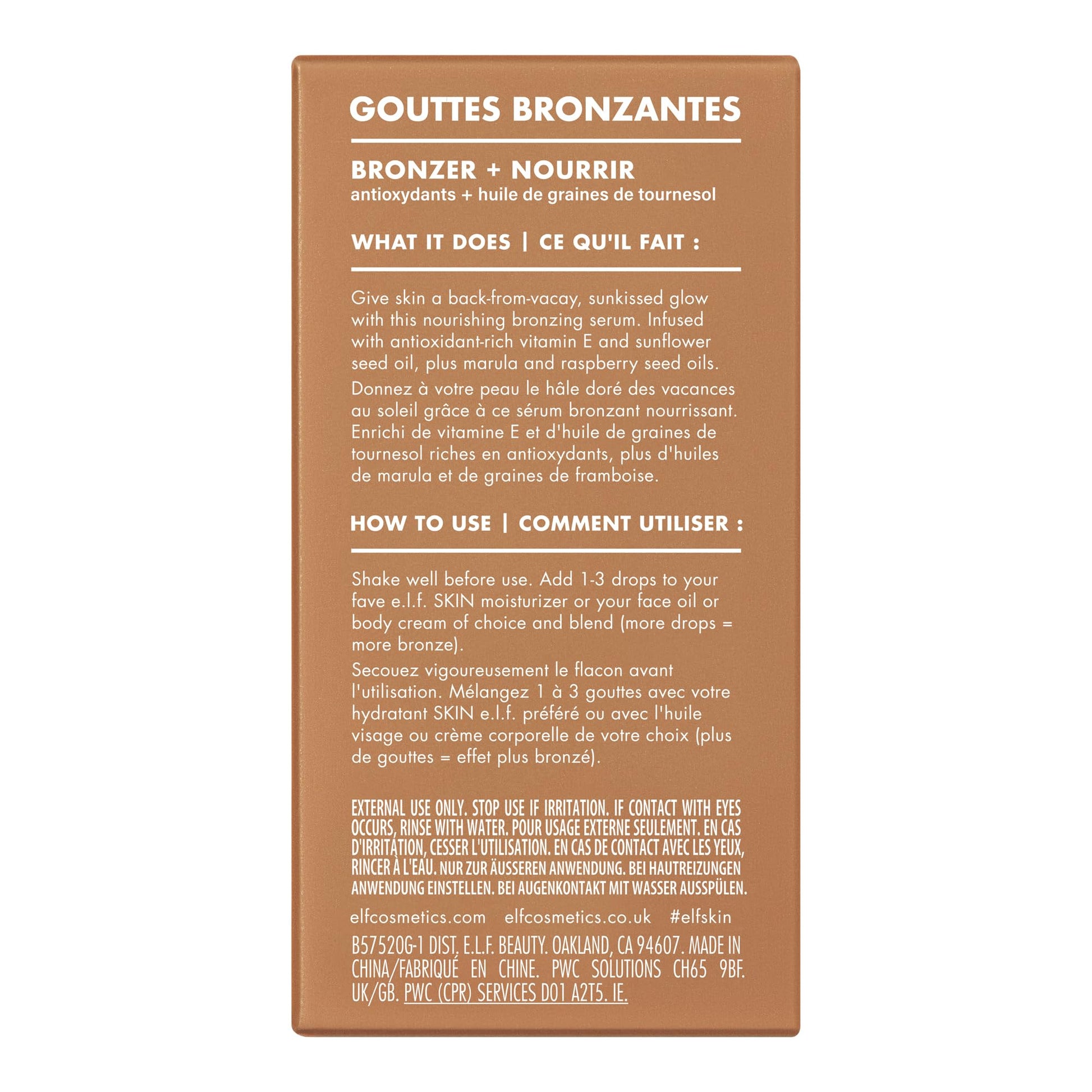 e.l.f. SKIN Bronzing Drops, Liquid Bronzer For Face & Skin, Creates A Sun-Kissed Glow, Infused With Vitamin E, Vegan & Cruelty-Free, Pure Gold e.l.f. Au supplements