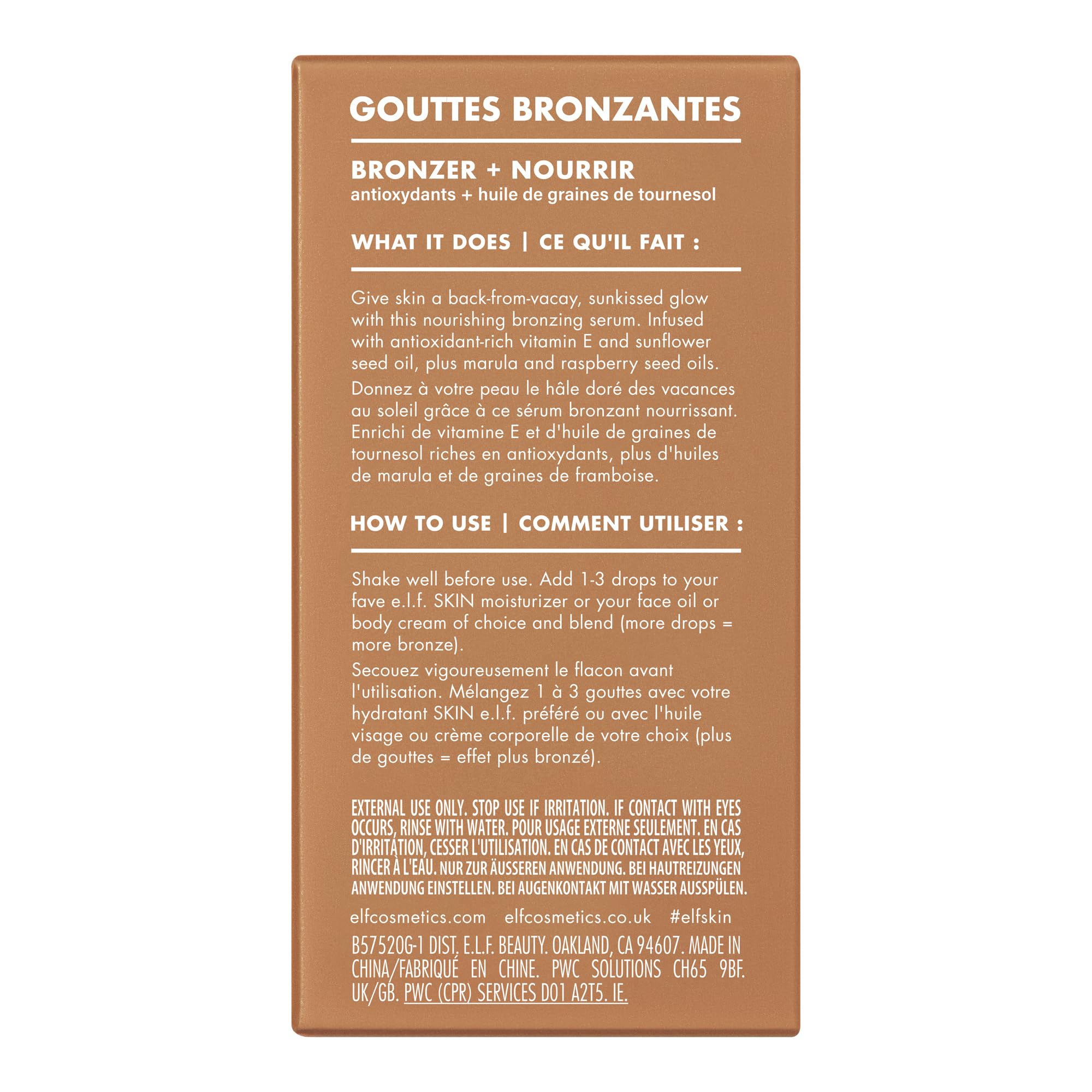 e.l.f. SKIN Bronzing Drops, Liquid Bronzer For Face & Skin, Creates A Sun-Kissed Glow, Infused With Vitamin E, Vegan & Cruelty-Free, Pure Gold e.l.f. Au supplements