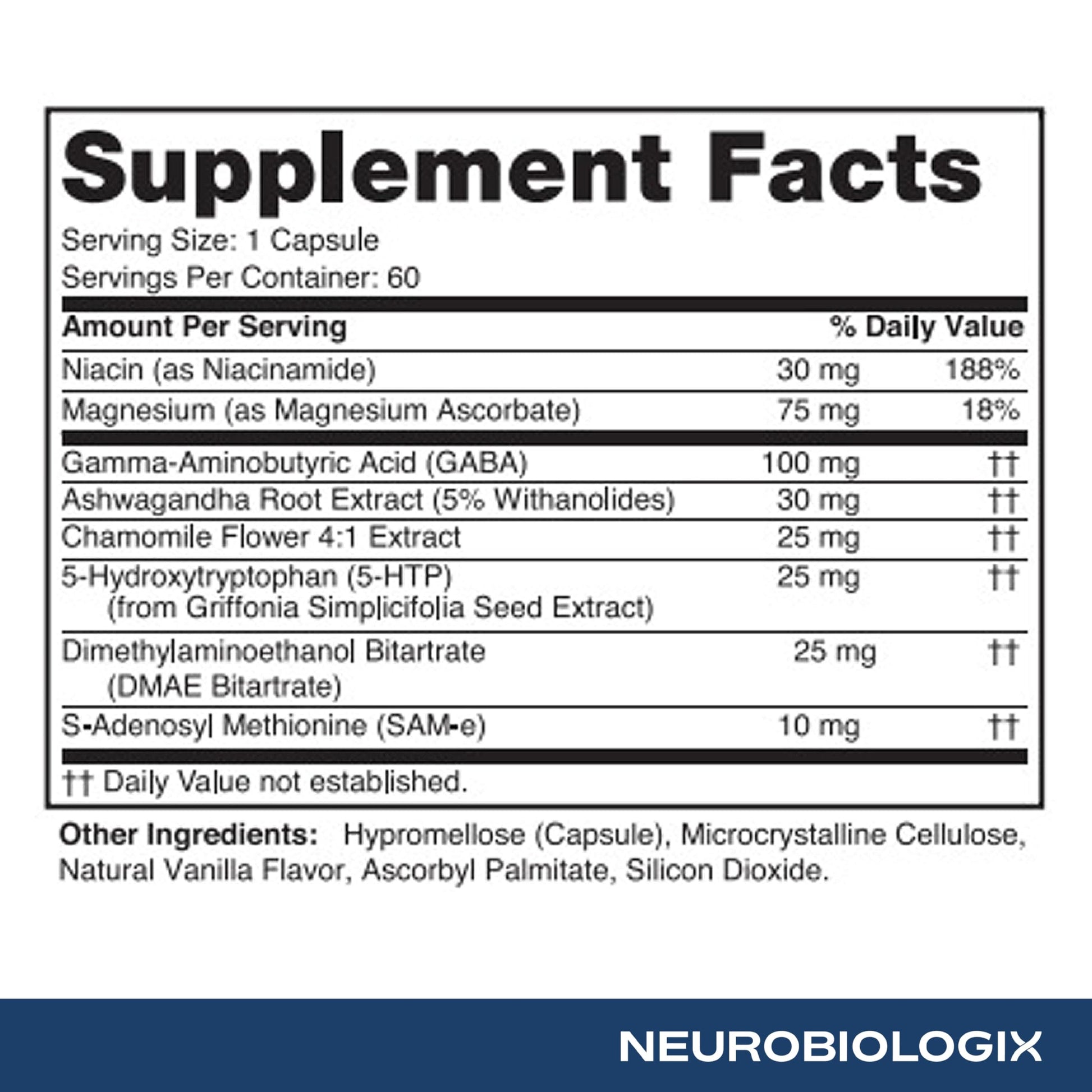 Neurobiologix Mood Plus for Men and Women, Mood & Stress Support Supplement with GABA, 5-HTP, Ashwagandha, Magnesium & Chamomile for Emotional Balance, Relaxation & Serotonin Support, 60 Capsules Neurobiologix Au supplements