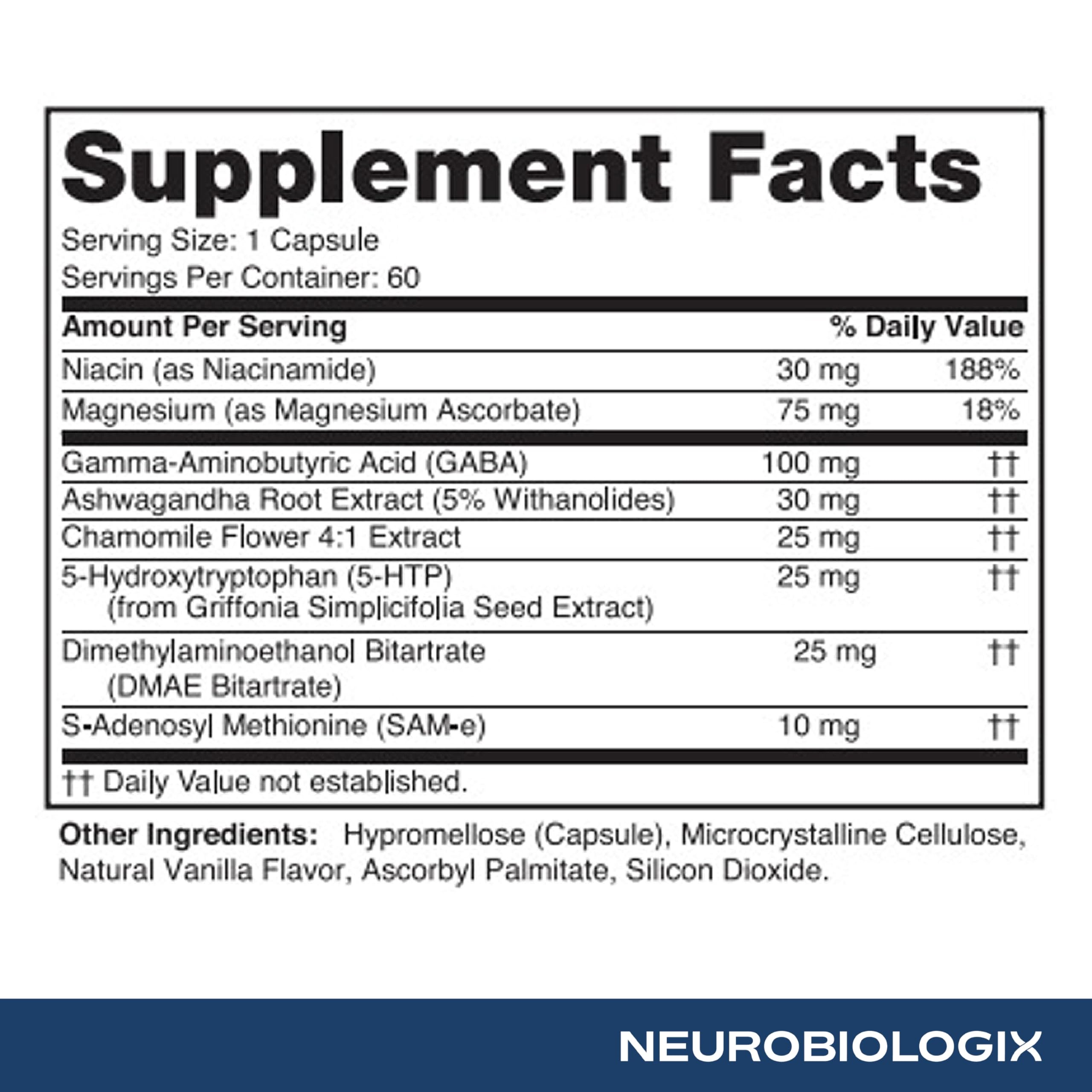 Neurobiologix Mood Plus for Men and Women, Mood & Stress Support Supplement with GABA, 5-HTP, Ashwagandha, Magnesium & Chamomile for Emotional Balance, Relaxation & Serotonin Support, 60 Capsules Neurobiologix Au supplements