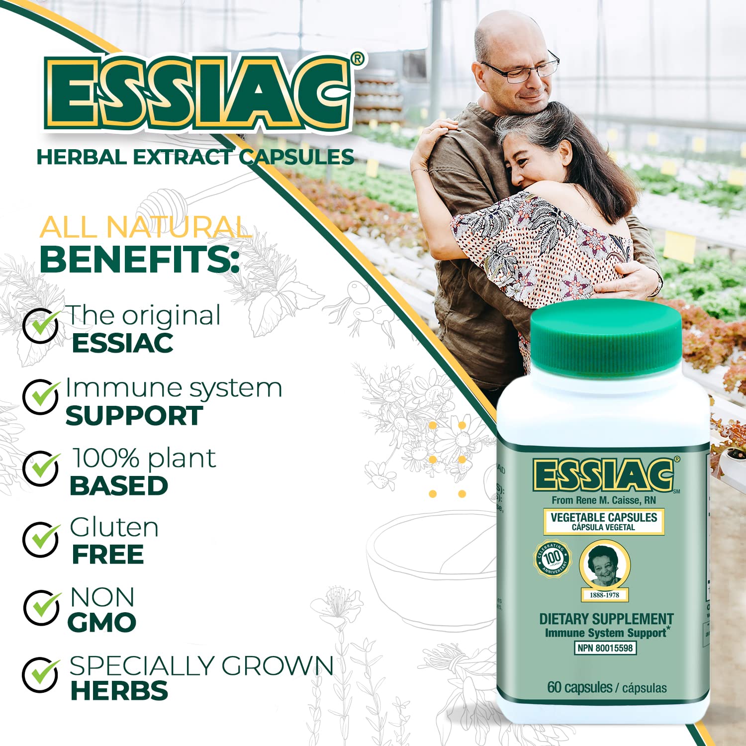 ESSIAC Tea All-Natural Herbal Extract Capsules – 60 Capsules | Powerful Antioxidant Blend to Help Promote Overall Health & Well-Being | Original Formula Since 1922 Essiac Au supplements