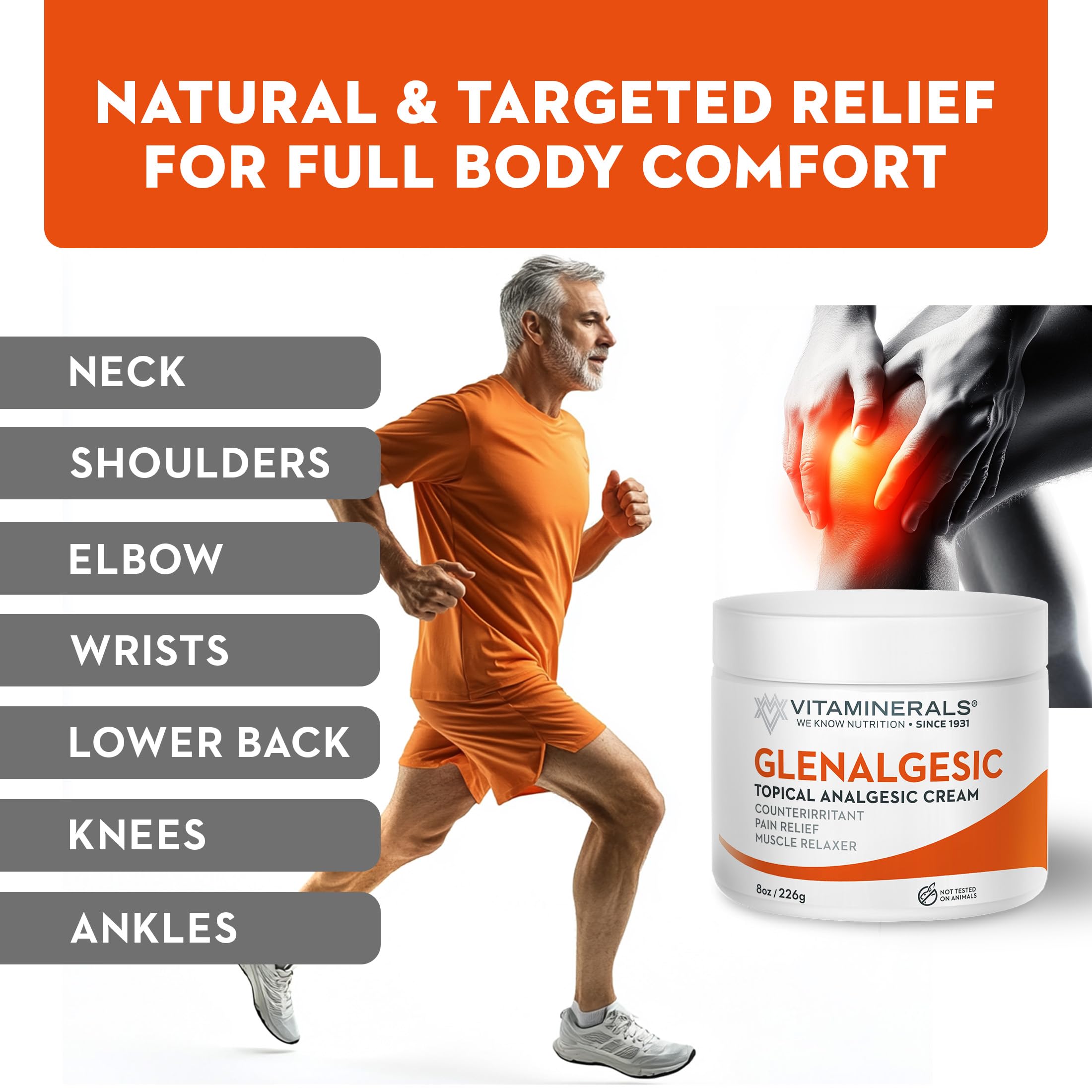 Vitaminerals 171 Glenalgesic® Pain Support Analgesic Balm, Muscle & Joint | Maximum Strength | Menthol | Camphor (8 oz) Vitaminerals Au supplements