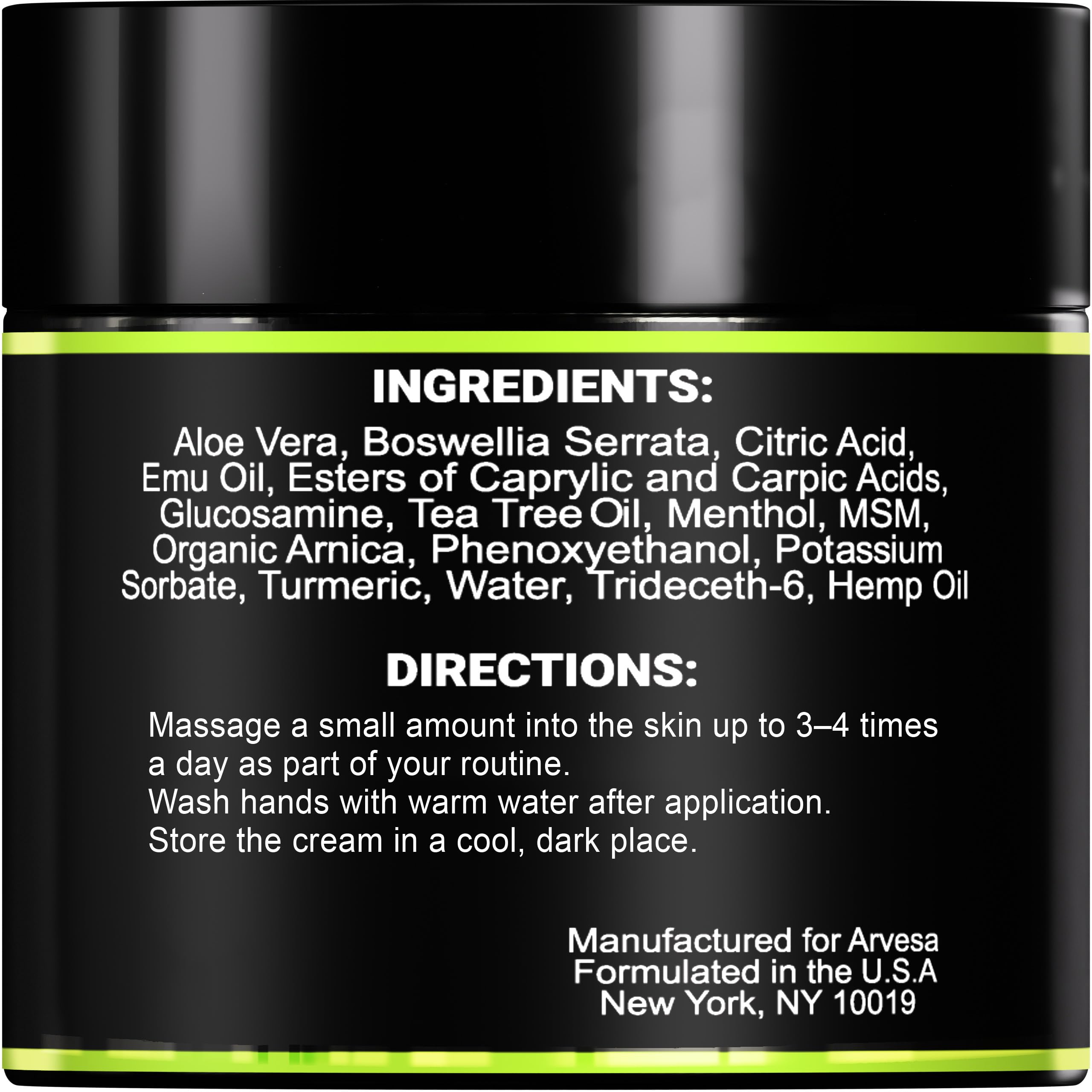 Natural Hemp Cream - Maximum Strength Gel - Hemp Cream with Arnica, MSM, Glucosamine, Menthol, Aloe, Turmeric, Boswellia - Fast Absorption, Non-Greasy, Lightweight - Advanced Formula - 4 oz Arvesa Au supplements
