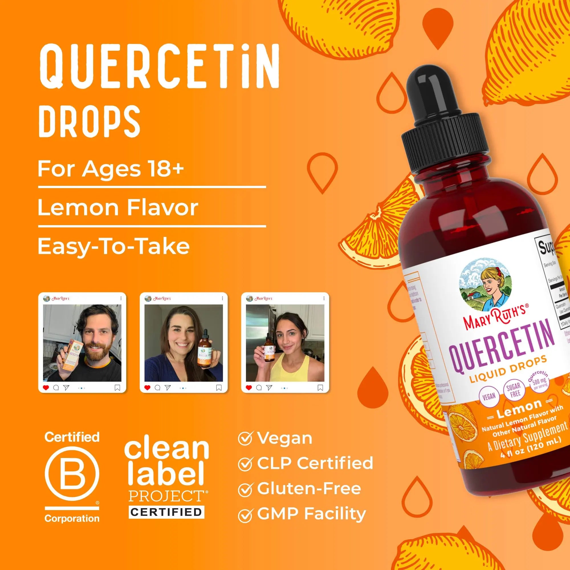 MaryRuth Organics Quercetin Liquid Drops | Sugar Free | 500mg for Adults 18 & Over | Cardiovascular Health for Adults | Bioflavonoid | Vegan | Non-GMO | Gluten Free | 4 Fl Oz MARYRUTH'S Au supplements