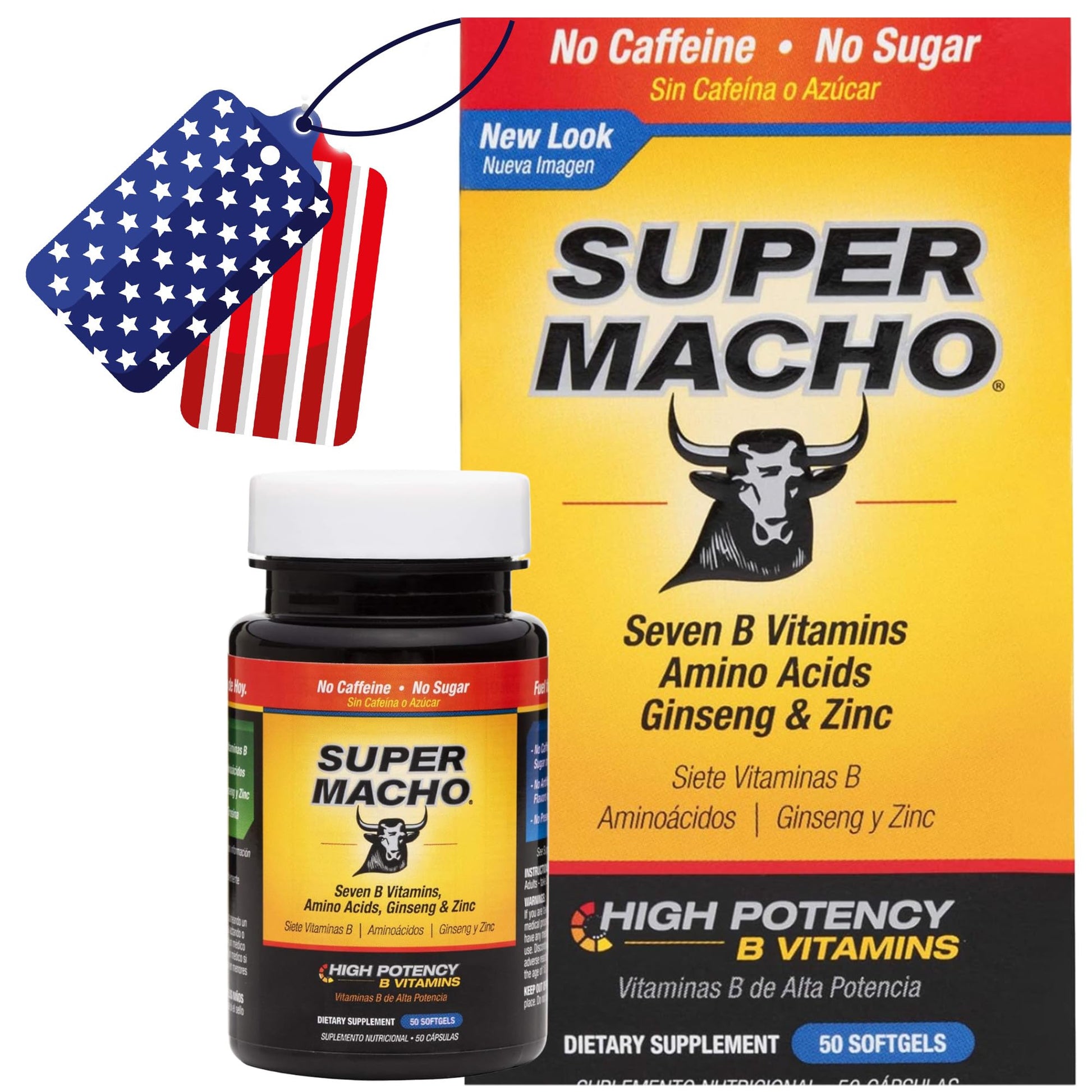 Super Macho, High Potency B Vitamins and Amino Acids, Fuel for Today's Active Men, No Caffeine, No Sugar, Dietary Supplement, Made in USA,50 Softgels Super Macho Au supplements