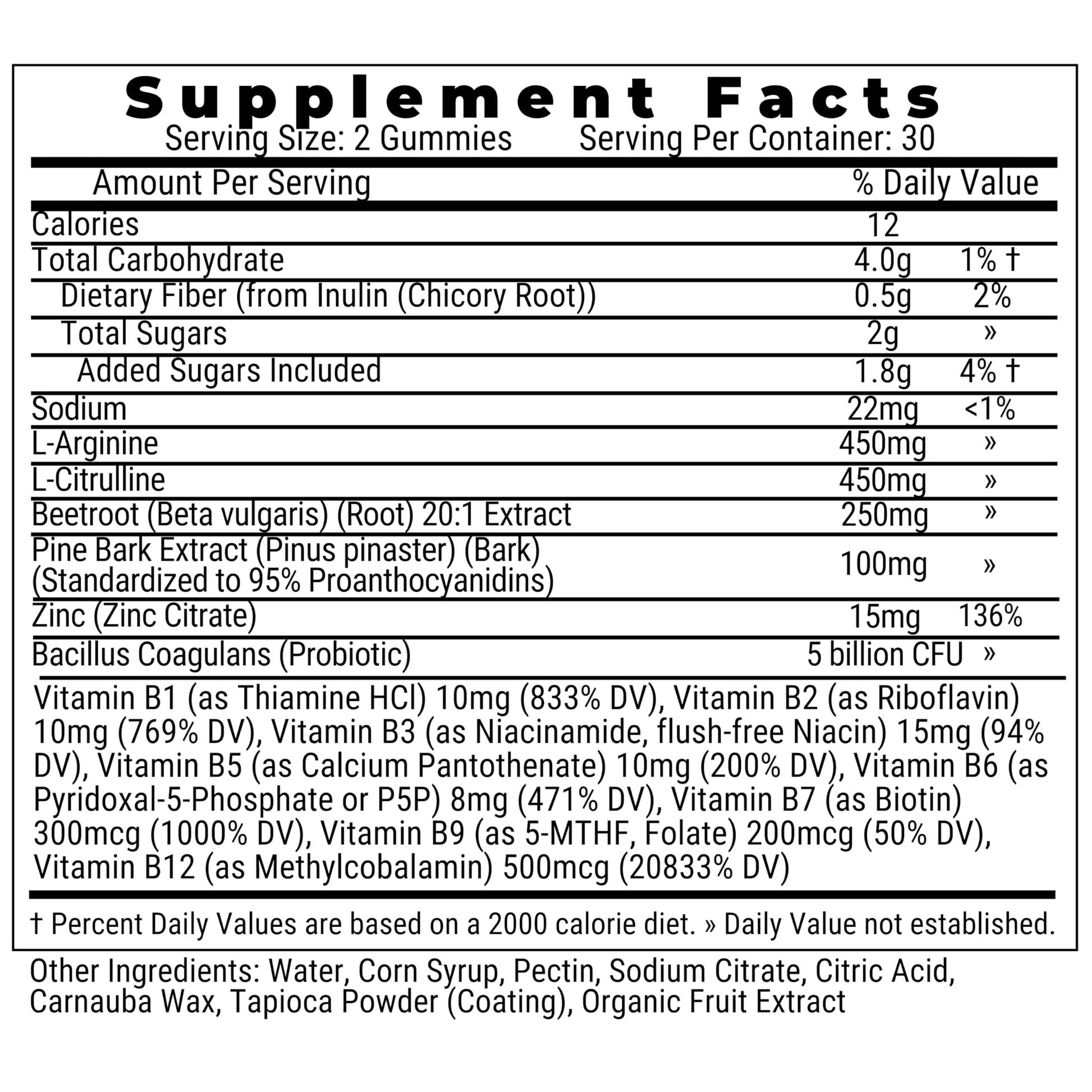 Pine Bark Extract L-Arginine L-Citrulline Beetroot Probiotic Fiber Methylated B Complex Zinc Gummies for Women Men Adults Kids w. Chicory Root Inulin 5-MTHF B6 P5P Powder Capsule Pill Supplement Alt SHIZAM Au supplements