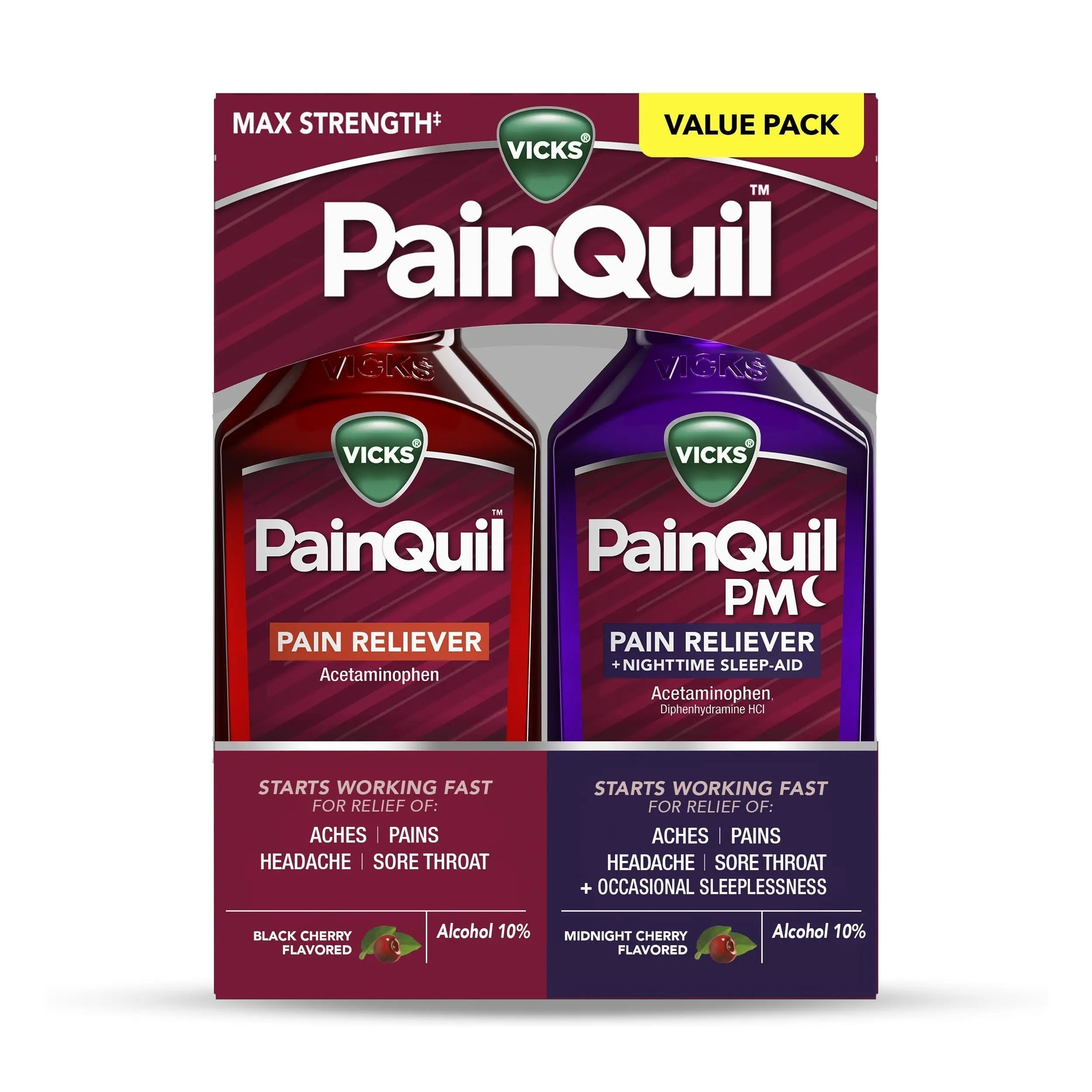 Vicks PainQuil & PainQuil PM Pain Relief Liquid, 1000mg Acetaminophen, 2x12 oz Vicks Au supplements