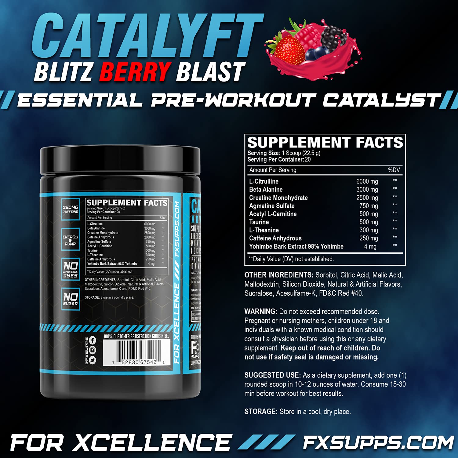 FX Supps Catalyft Pre-Workout PowderDrink for Men and Women Blitz Berry Blast Dietary FXSUPPS Au supplements