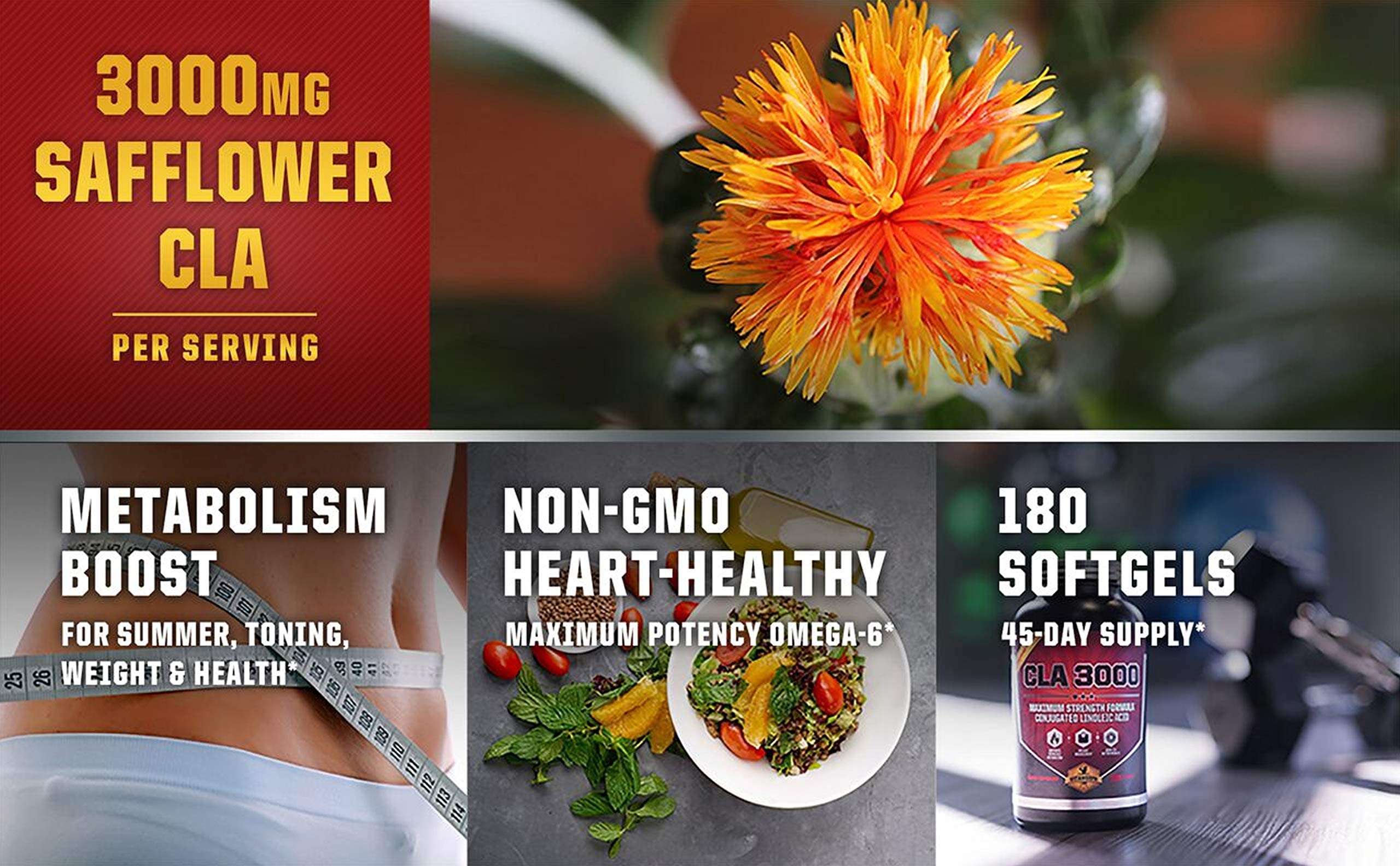 Vitamorph Labs CLA 3000 - CLA Safflower Oil for Metabolism and Weight Loss Management