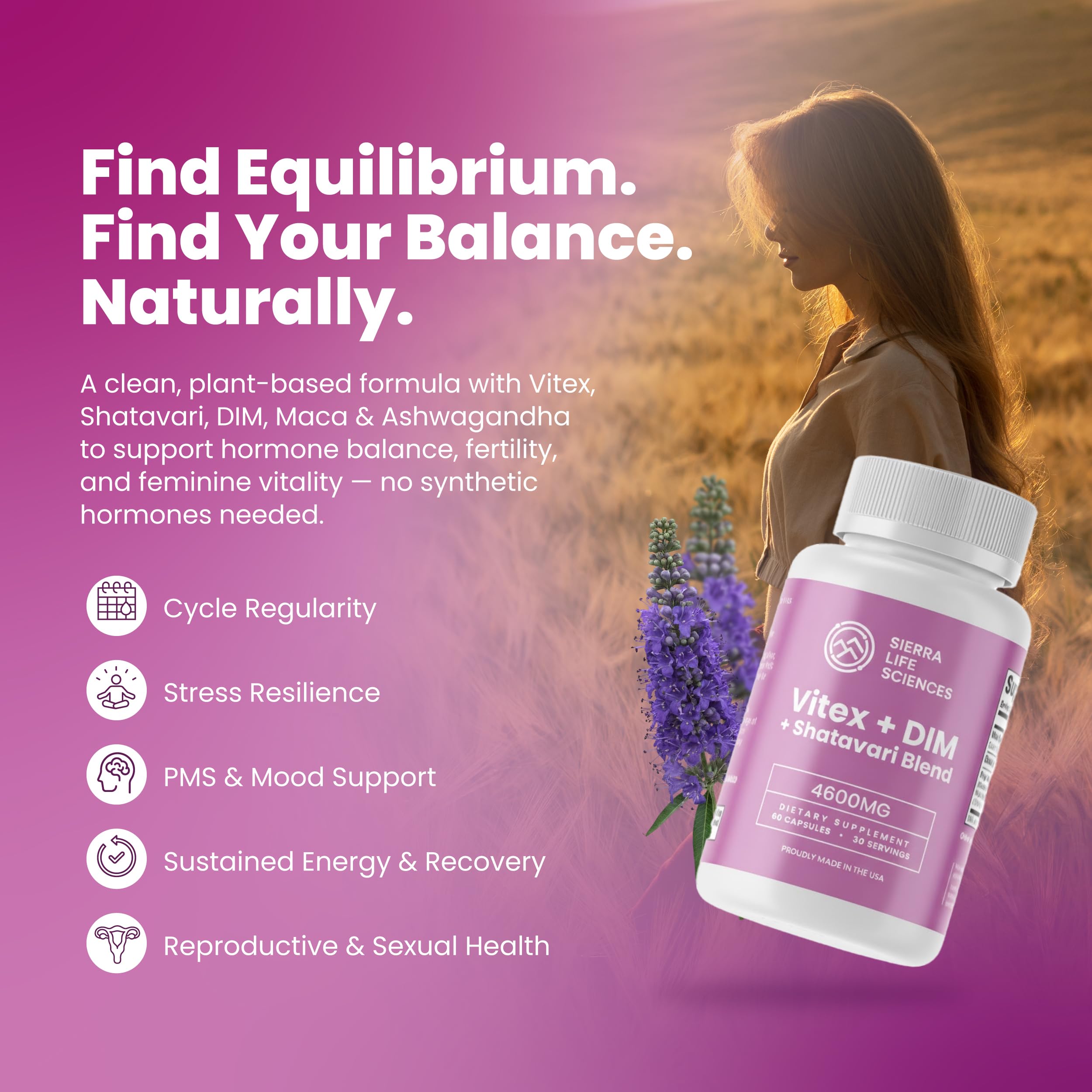 SIERRA LIFE SCIENCES Hormonal Balance Blend for Women – Vitex, DIM, Shatavari + Adaptogenic Support – Menstrual & Menopause Relief – Vegan, Clean-Label Formula – 4600mg – 60 Capsules SIERRA LIFE SCIENCES Au supplements