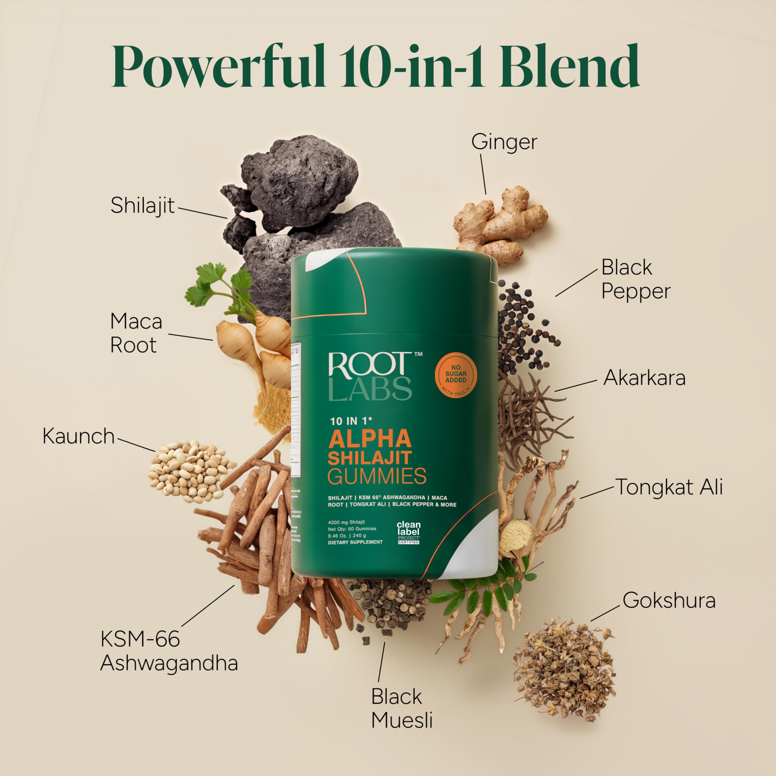 ROOT LABS 10-in-1 Alpha Shilajit Gummies | 4000 mg Pure Himalayan Shilajit with Tongkat Ali & Maca Root | Shilajit for Men & Women | ShilAbsorb Bioavailability Tech | Sugar-Free, Vegan | 60 Gummies ROOT LABS Au supplements