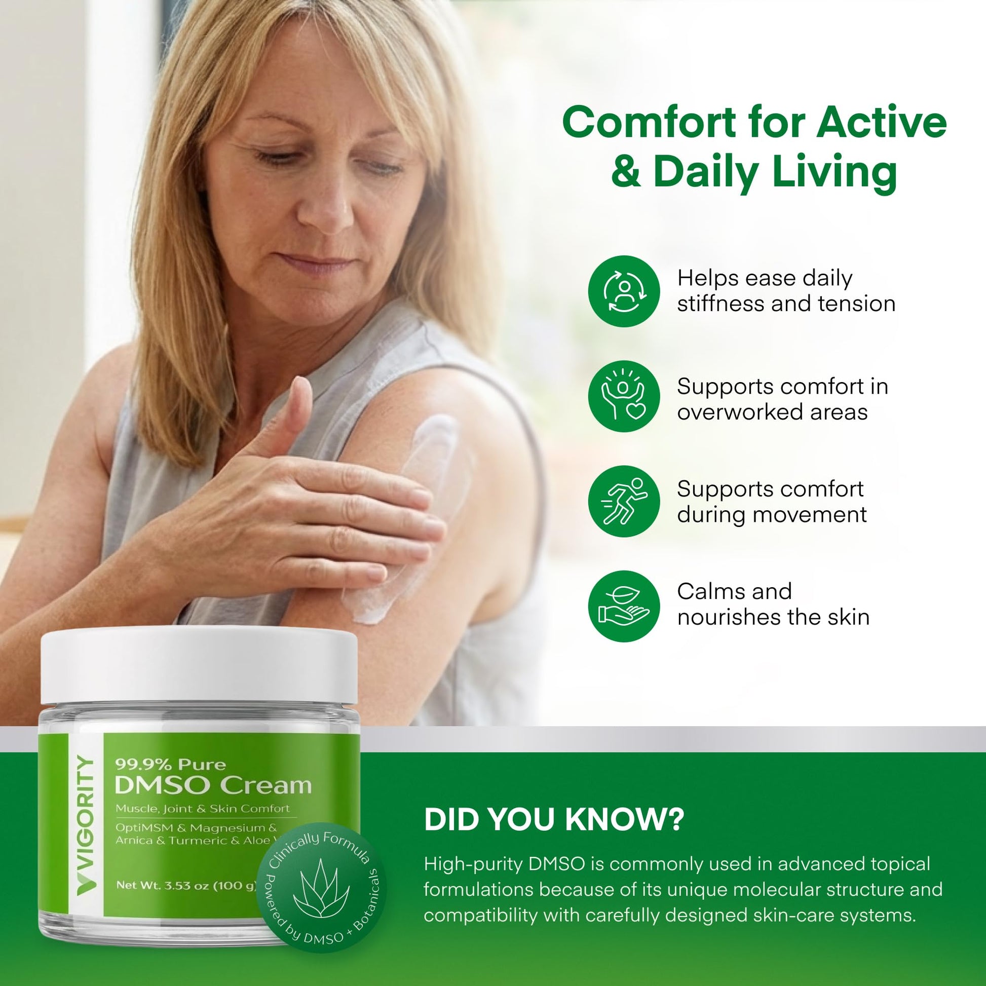 Vigority DMSO Cream 99.9% Pure for Topical Joint, Muscle Comfort - DMSO Pharmaceutical Grade Cream with Arnica, Magnesium, Turmeric, OptiMSM, Aloe Vera 2 Pack Vigority Au supplements