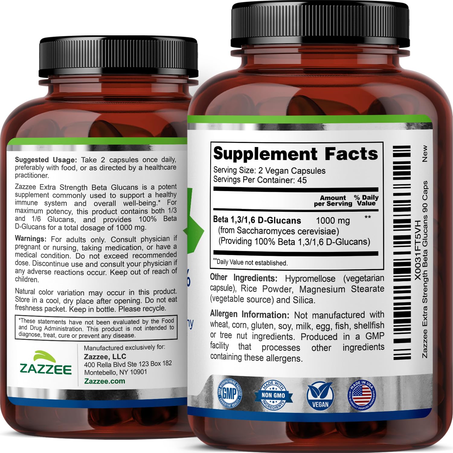 Zazzee Extra Strength 1,3/1,6 Beta Glucans, 1000 mg, 100% Concentrated, 90 Vegan Capsules, Supports a Healthy Immune System, 100% Vegetarian, All-Natural and Non-GMO Zazzee Au supplements